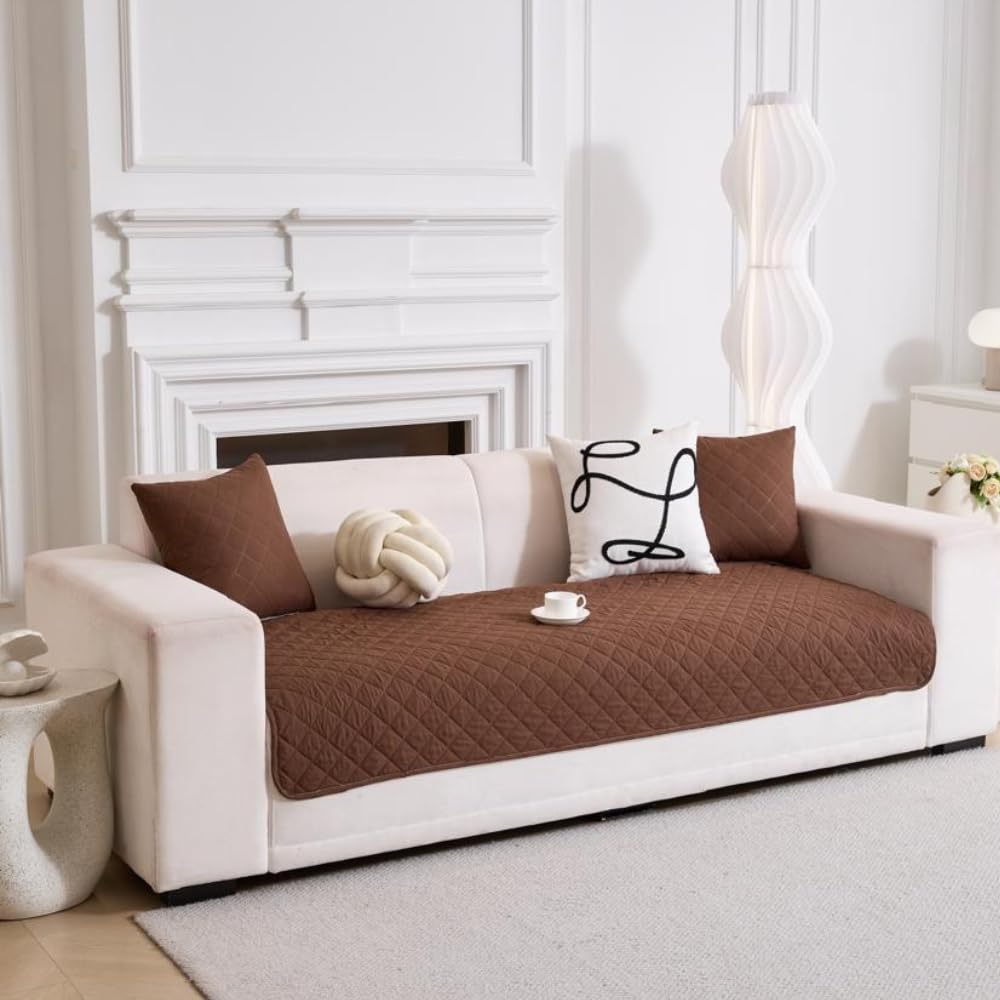 HOMETHREADS Premium Printed Cotton Sofa Cover Mat with PVC Backing for Non-Slip Comfort (Brown, 5 Seater | 230x75cm)-image-42
