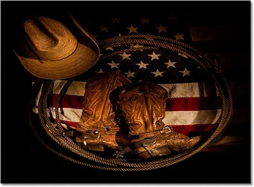 Miniatura 3 de Alfombra de área para dormitorio, sala de estar, sombrero de vaquero retro del oeste con botas de cuerda en la bandera estadounidense, alfombra