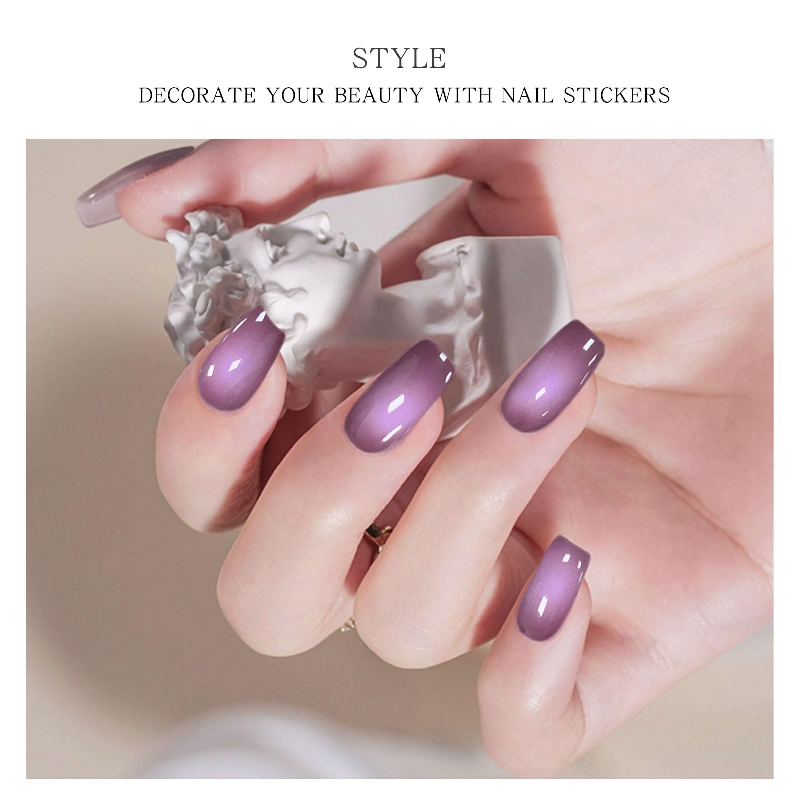 JMEOWIO Gel Nail Stickers Purple Semi Cured Gel Nail Strips Wraps UV/LED Nails Art Design Decoration Accessories - Image 3