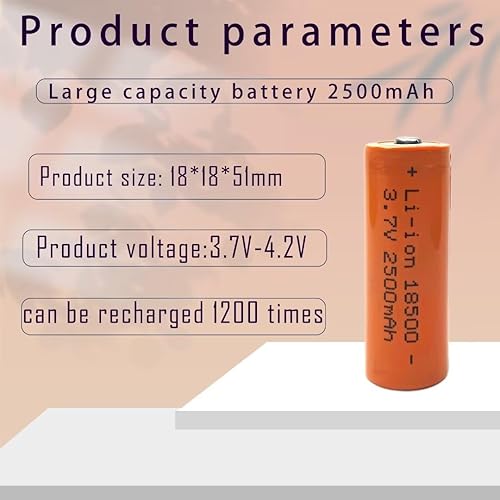 Miniatura 2 de RIAD 4 Pack 3.7V Rechargeable Battery,18500 2500mAh, 18 * 50mm 3.7 Volt Button top 10A for Doorbells, Headlamps, s