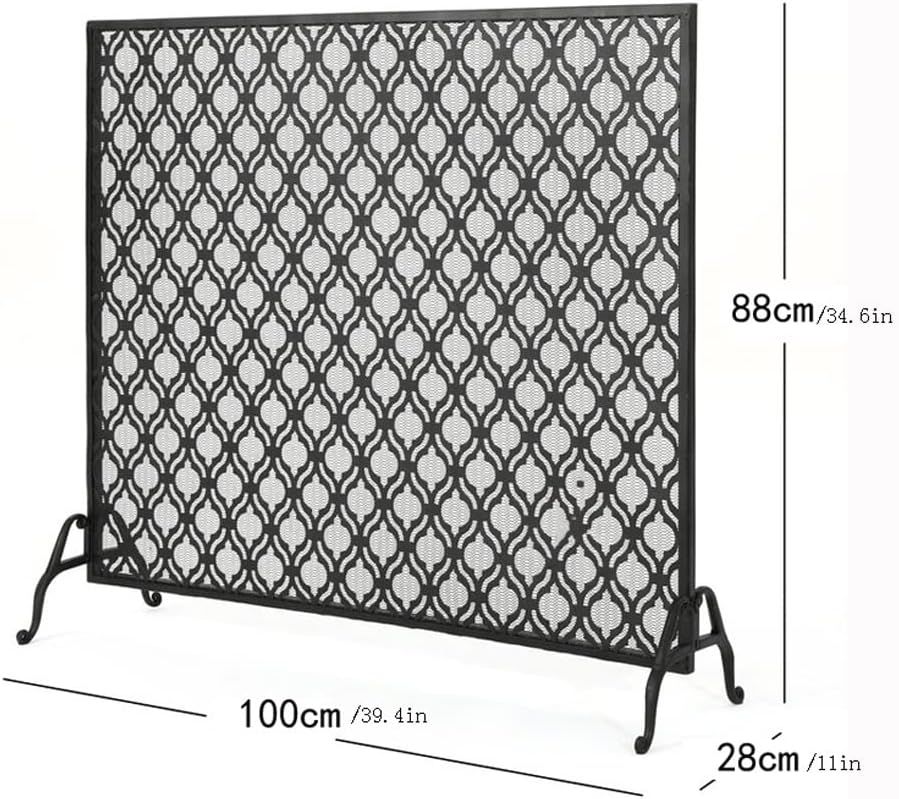 Fireplace Screen Iron Mesh Screen Door Guards Fireplace Screen Hollow Spark Screen Wrought Iron Fireplace Vertical Fire Screen Partition Screen Black Decorative Spark grates(Black)