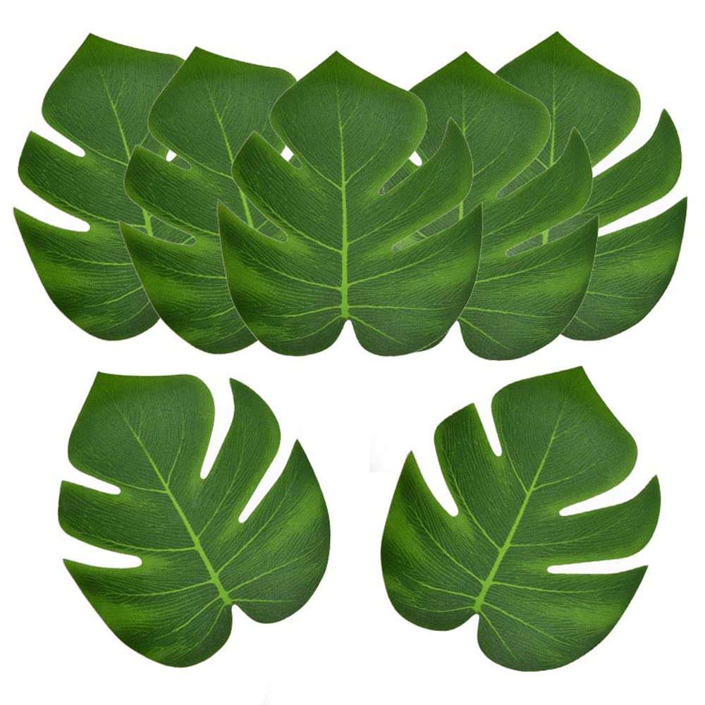 Laiiqi Green 36 Pcs Artificial Palm Leaf, Faux Tropical Leaves For Party Decorations, Monstera Leaves Hawaiian Luau Jungle Beach Theme Party Table Decorations Fake Leaves