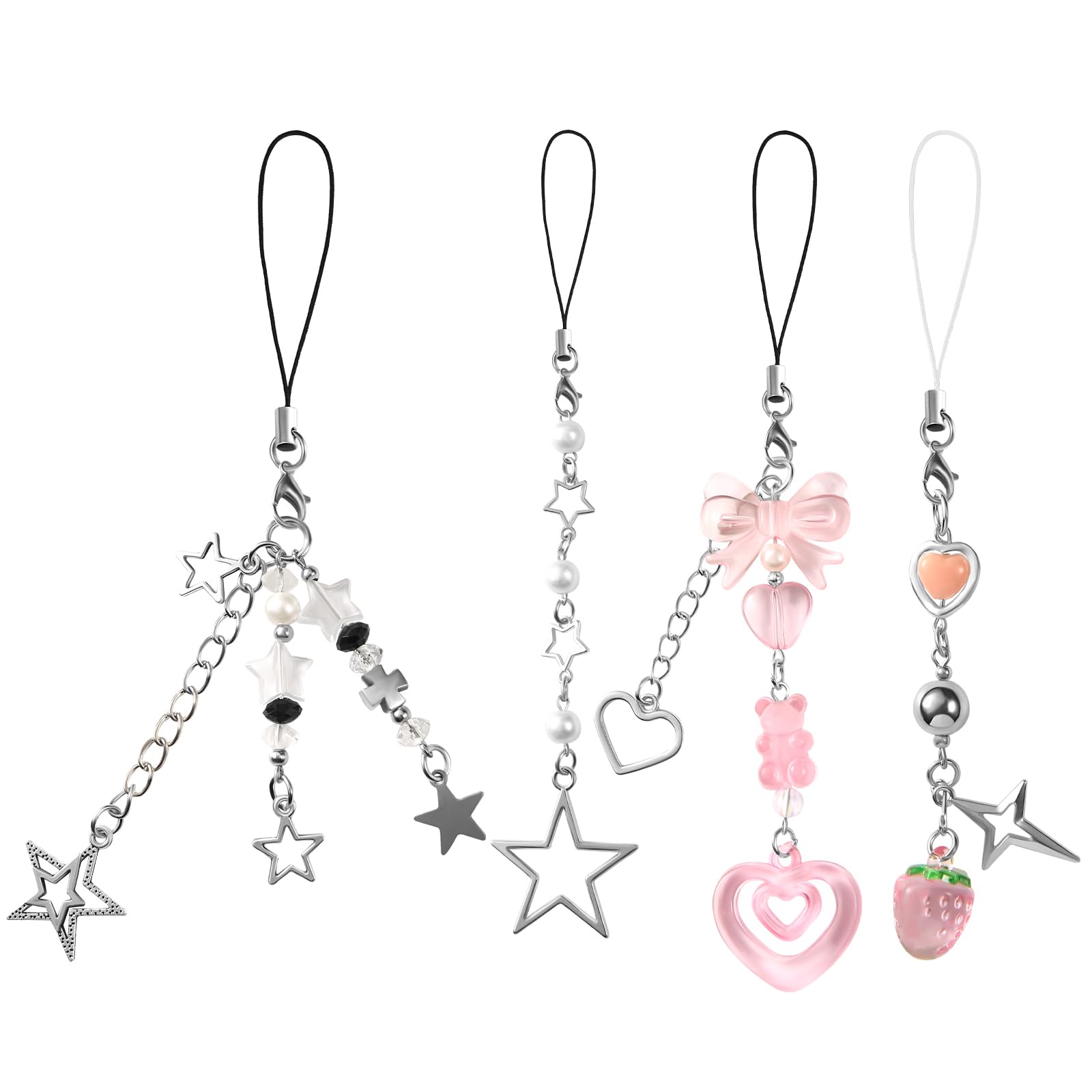 VZZNN 4 PCS Cute Phone Charms Y2K Aesthetic Kawaii Pink Phone Charms Strap Aesthetic for Bag Purse Backpack Wallet Pendants Decor