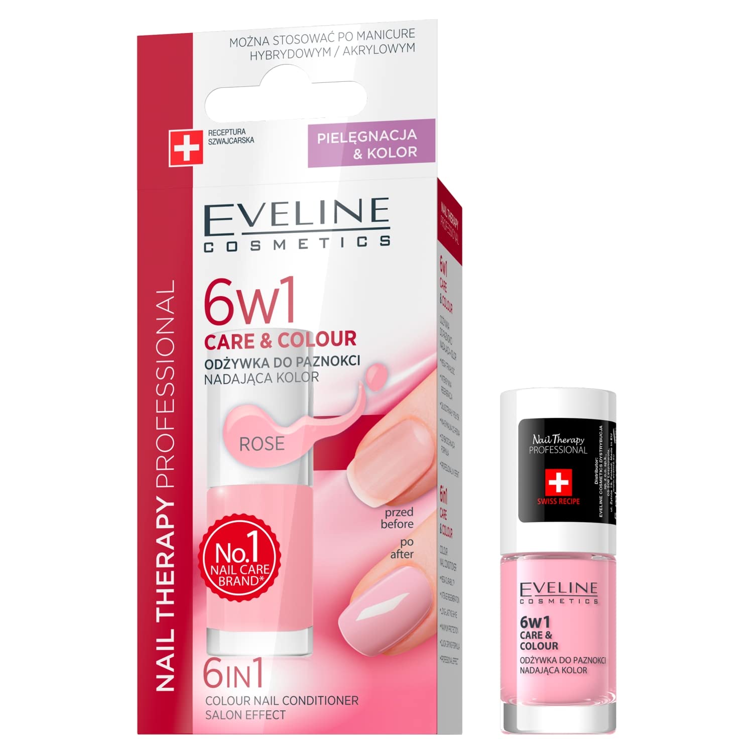 Eveline Cosmetics Nail Therapy Professional Skoncentrowana odżywka do paznokci nadająca kolor 6w1, 5 ml, Rose
