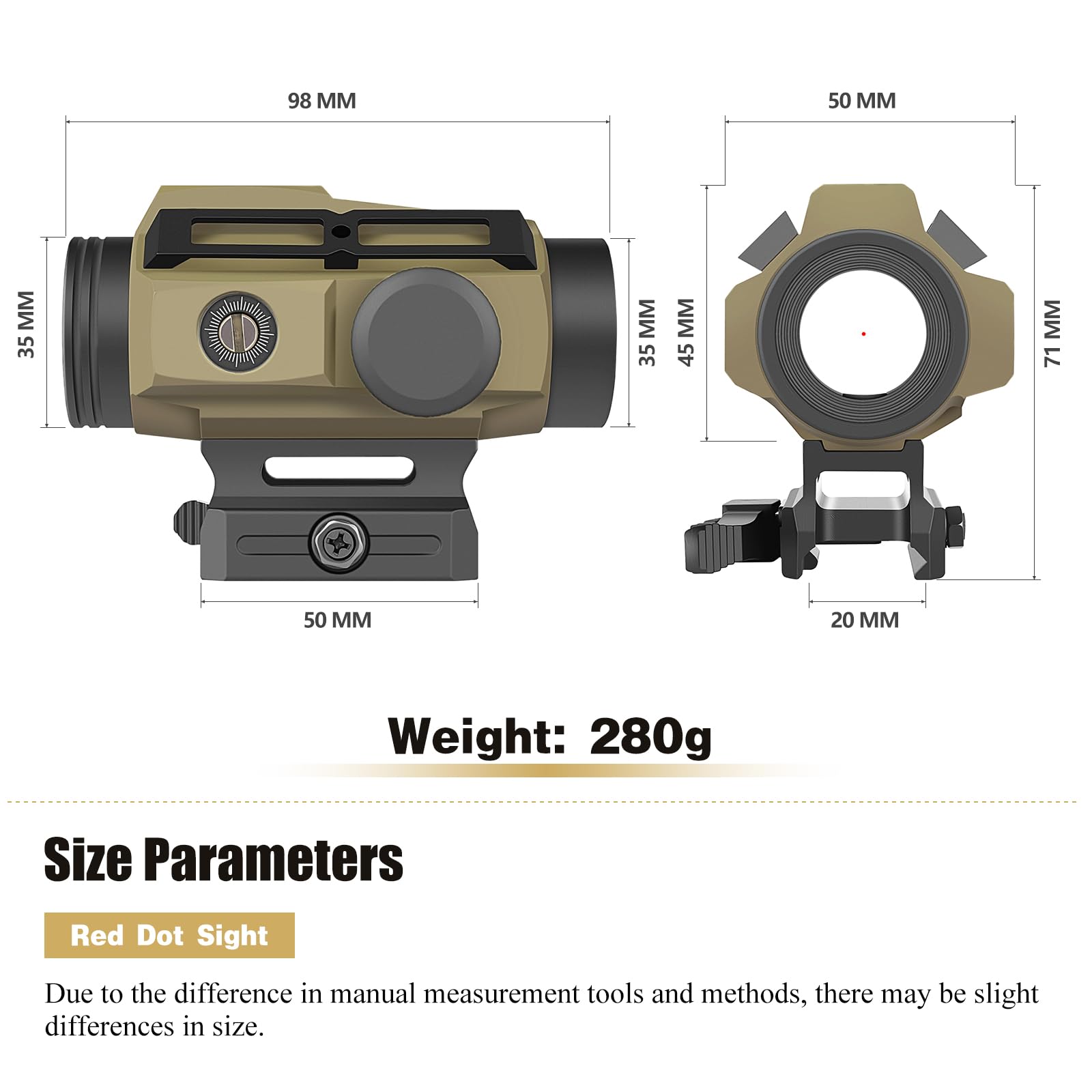 SPINA OPTICS Mirino solare Red Dot Sight 1x30mm 2 MOA con Reticolo Dot/Cross Circle e 7 livelli luminosità QD Mount