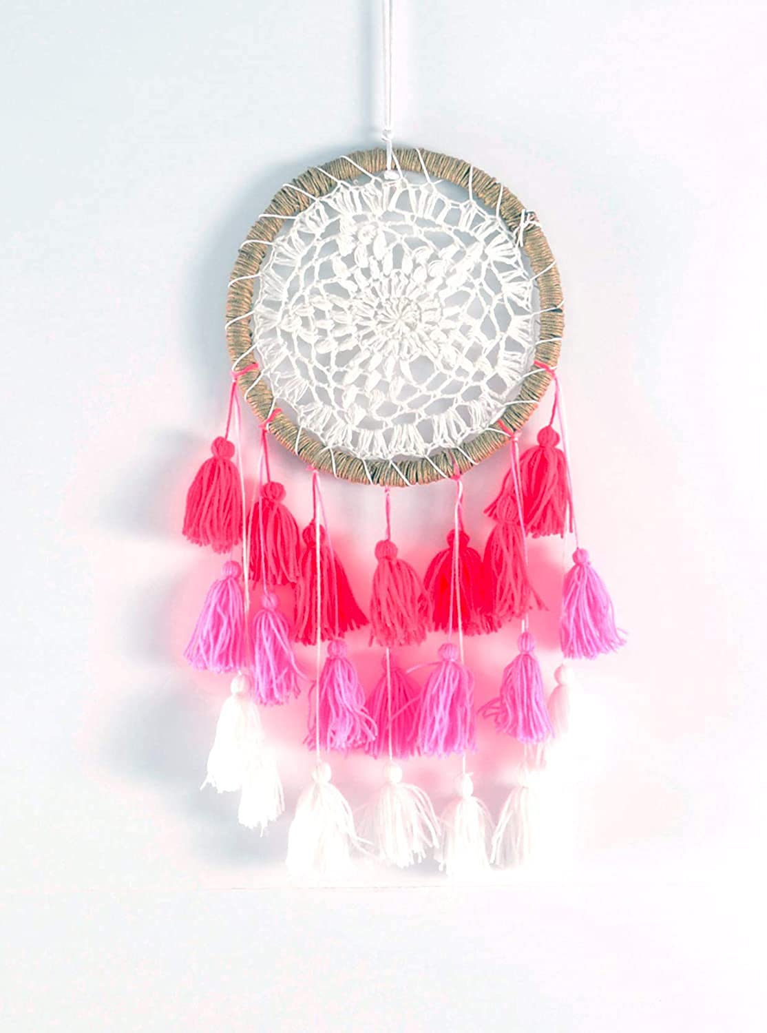ARTBUG Dream Catcher Cascade Pink Wall Hoop with Ombre Tassels - Dream Catcher, Wall Hanging, Home Décor Accent 7 Inches-image-8