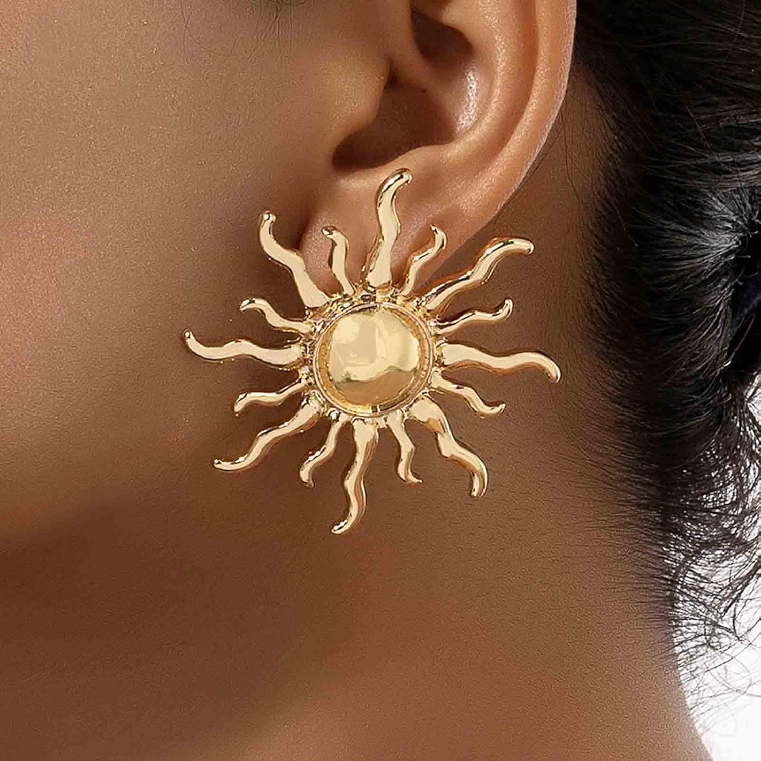 Boho Large Sun Earrings Metal Rising Suns Earring Big Sun Statement Earrings Exaggerated Sunburst Earring for Women(Gold) - Image 3