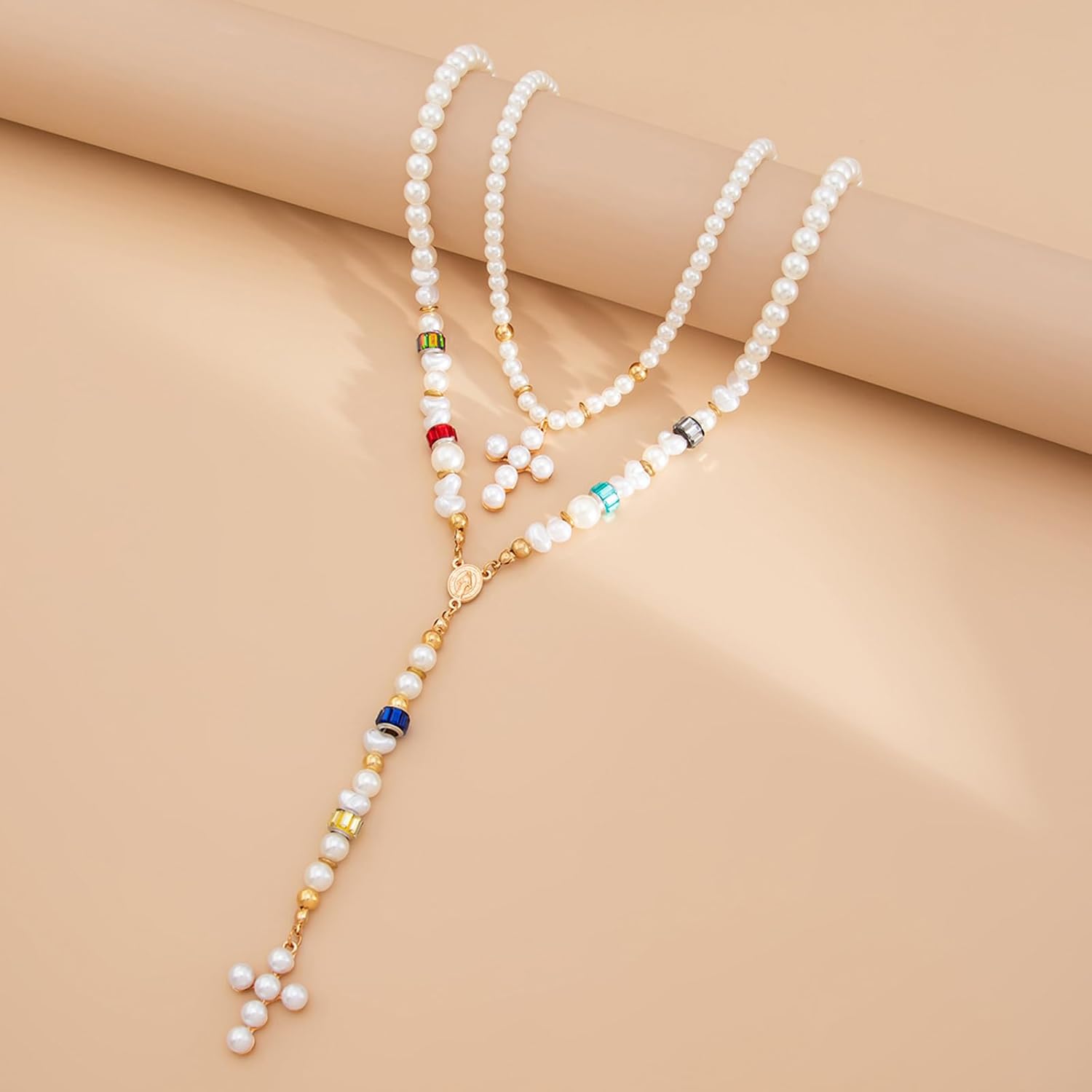 Pearl Cross Necklaces for Women Pearls Beaded Choker Necklace Trendy Wedding Jewelry Gifts - Image 3