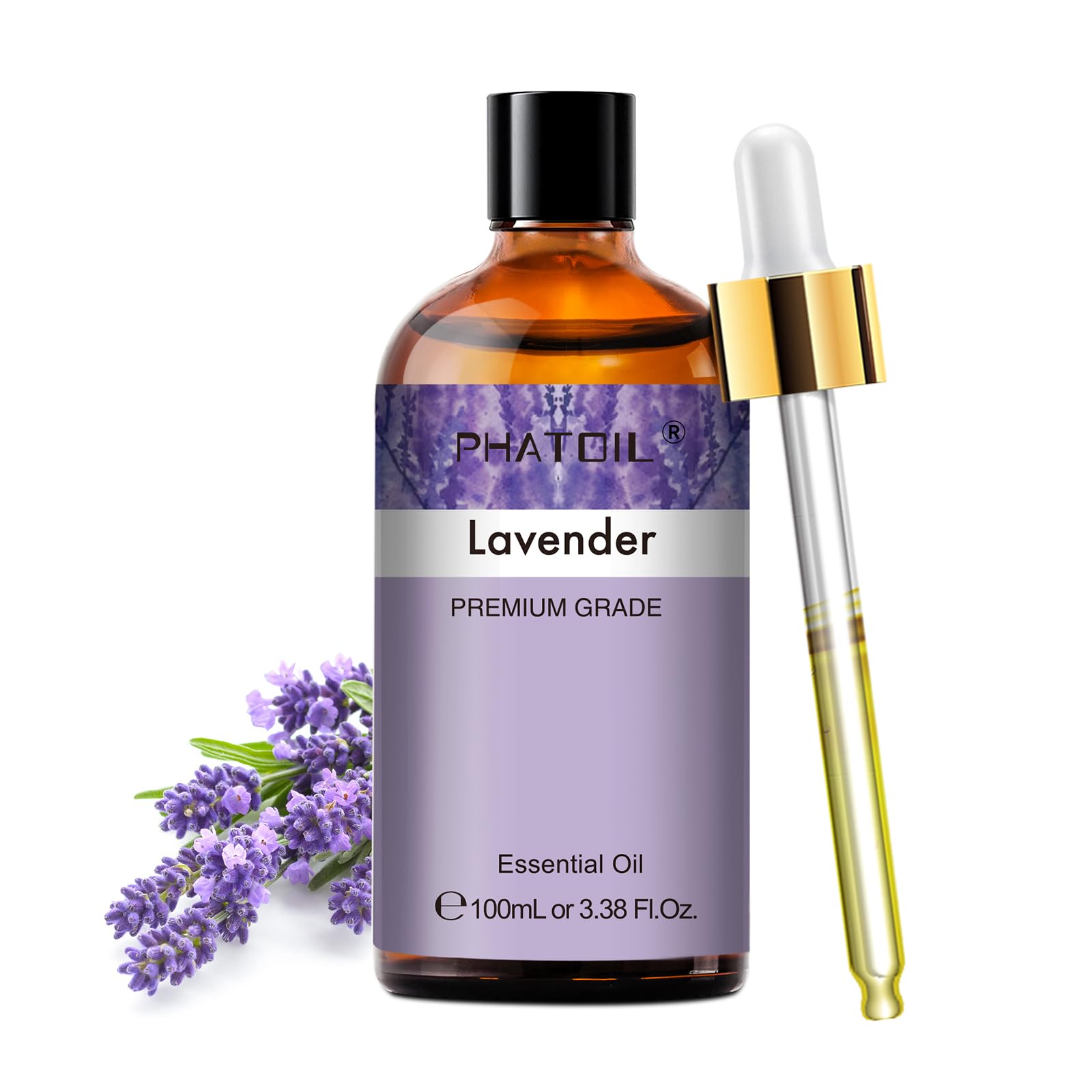 PHATOIL Olio Essenziale Lavanda 100 ml, Oli Essenziali Naturali Puri per Diffusori, Oli di Lavanda per Umidificatori Candele Fai da Te
