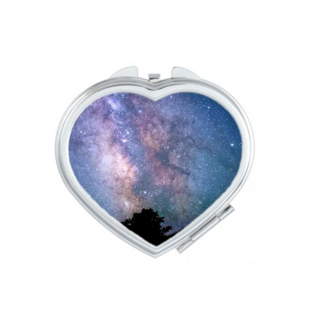 Miroir compact violet galaxy en forme de coeur cadeau de maquillage portable