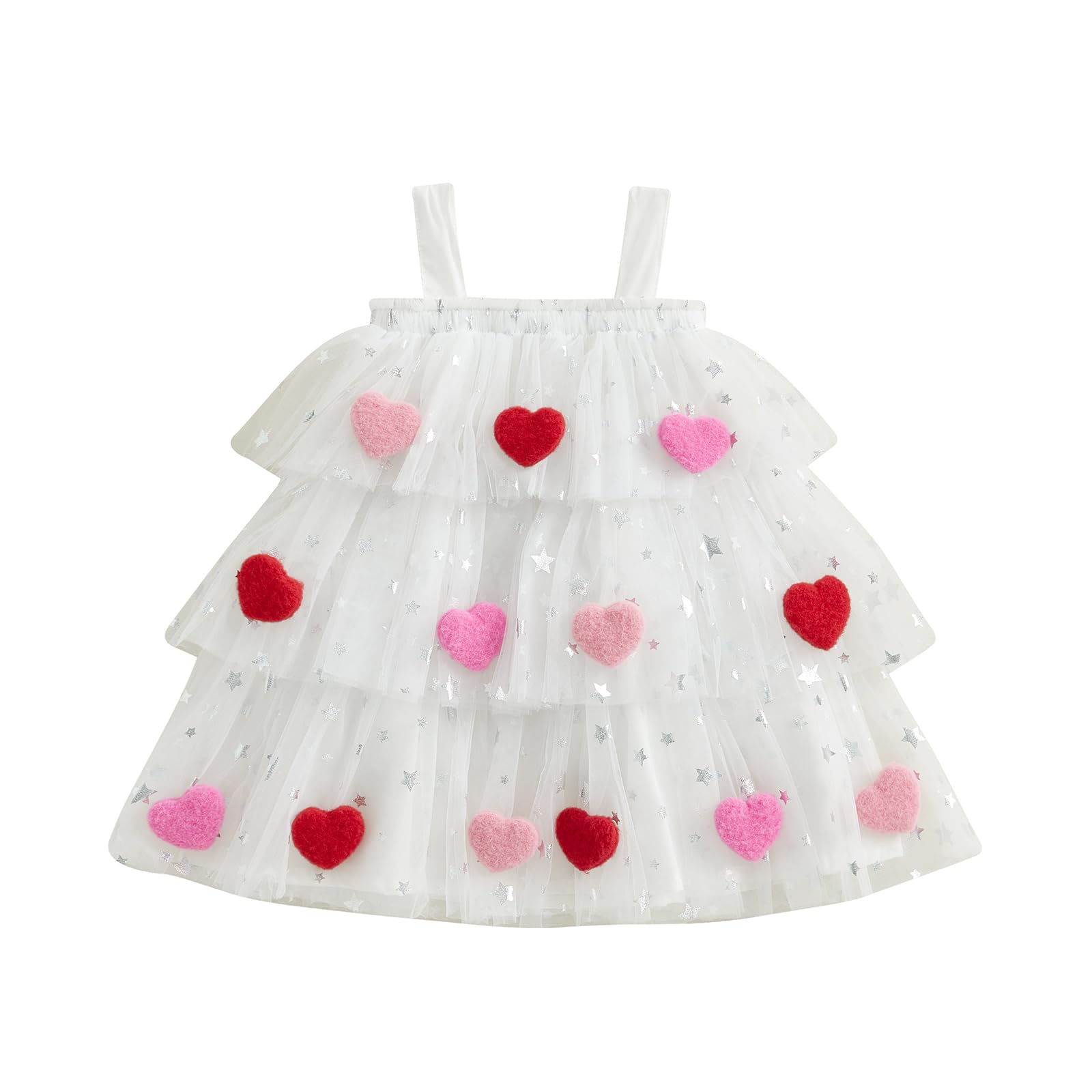 Toddler Baby Girl Valentine Dress Star Hearts Layered Tulle Dress Cake Smash Mesh Tutu Dress 1-9T
