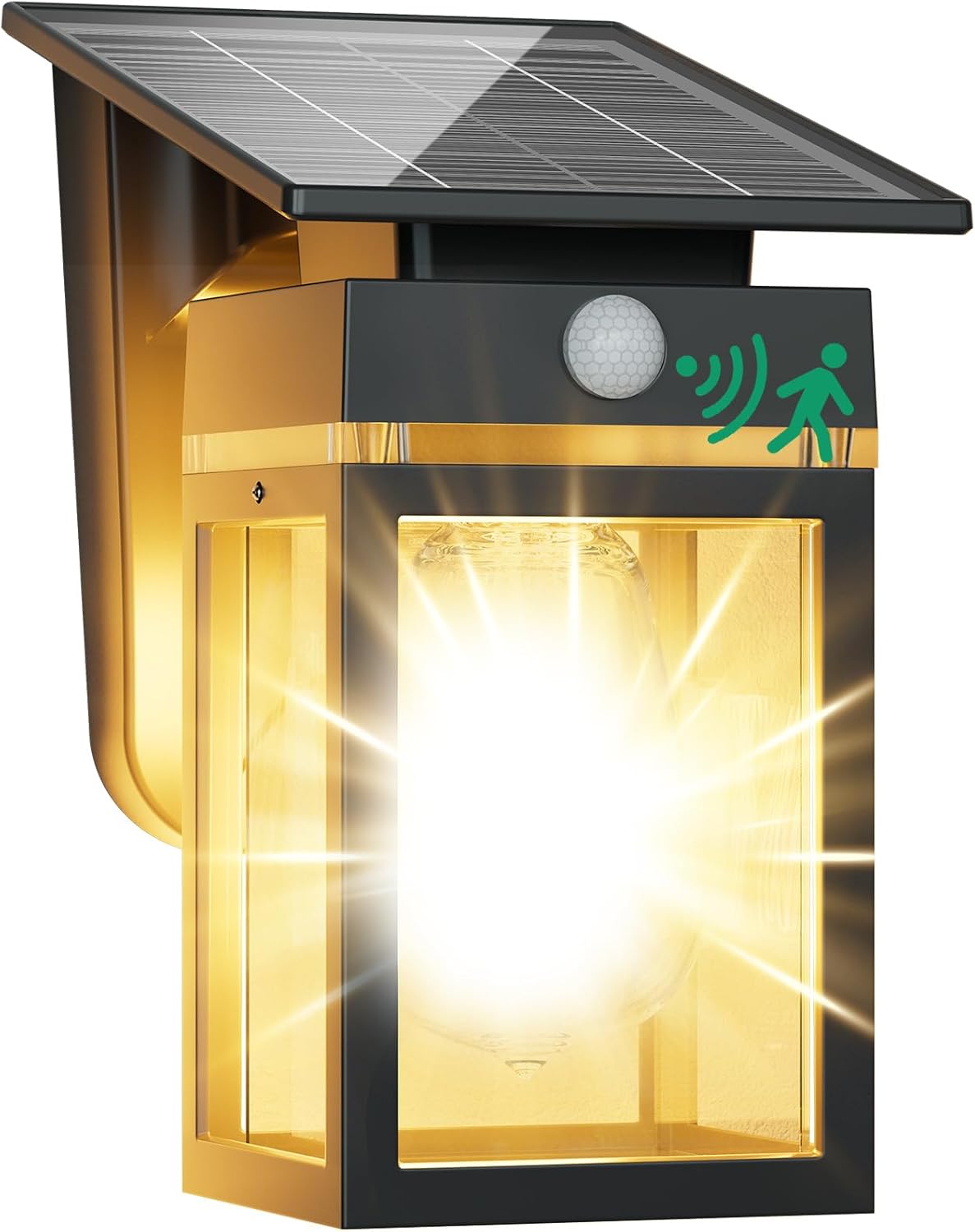 Solar Porch Lights Outdoor, Dusk to Dawn & Motion Sensor Wall Light with Lantern Shape, 3 Modes IP65 Waterproof, E26 Bulb Exterior Sconce for Front Porch, Garage, Patio Security