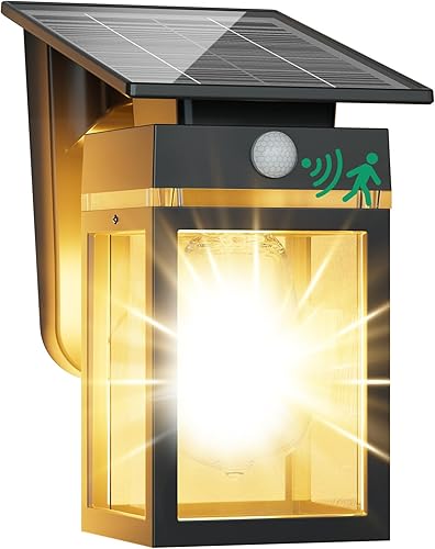 Miniatura 9 de Paquete de 2 Luces Solares para Porche Exterior, de Anochecer a Amanecer y Sensor de Movimiento Luz de Pared con Forma de Linterna, 3 Modos IP65