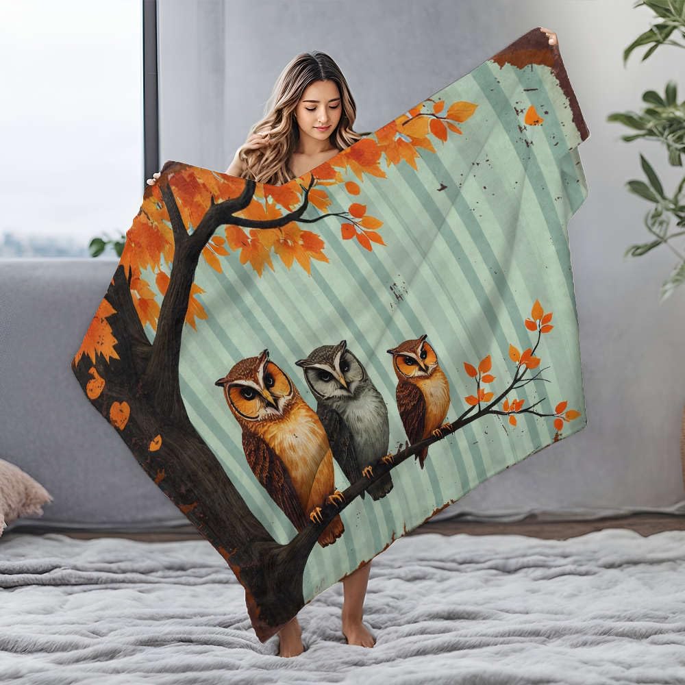 Plaid hiboux en flanelle jeté de lit pour vos soirées cocooning