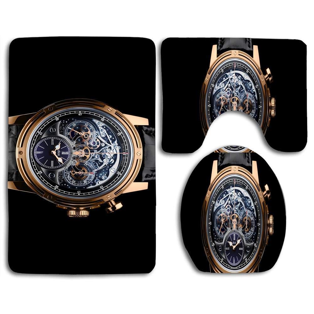 NA Bath Mat Sets Louis Moinet Watch Memoris 200th Rose Gold Contour Rug U-Shaped Toilet Lid Cover,Non Slip,Machine Washable,3-Piece Rug Set Easier to Dry for Bathroom