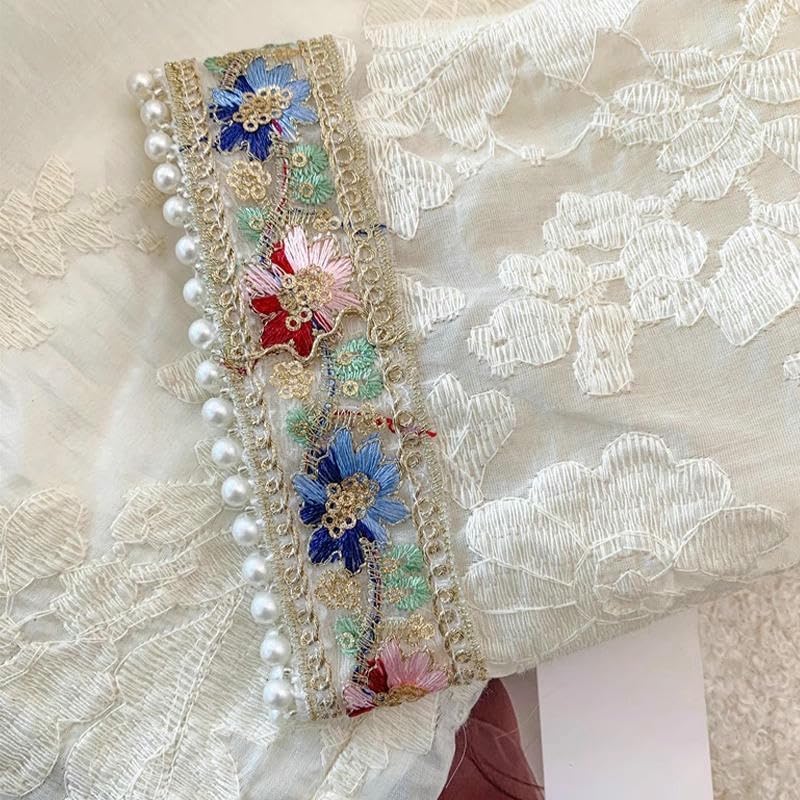 Women's Chinese Style Heavy Embroidered Lace Blouse Spring Retro Beaded Pendant Long Sleeve Top
