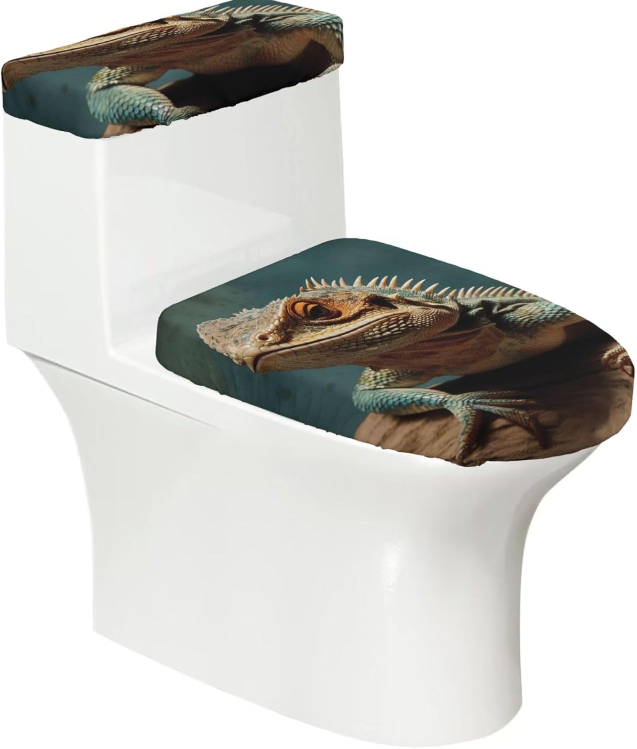 Lizards Toilet Tank Cover And Toilet Lid Cover Set Stretch Bathroom Toilet Lid Seat Cover