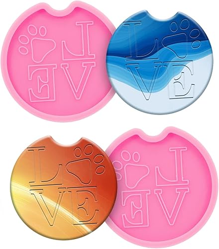 2 paquetes de posavasos de auto con diseño de pata de perro, moldes de silicona de resina epoxi para portavasos de automóvil, portavasos de