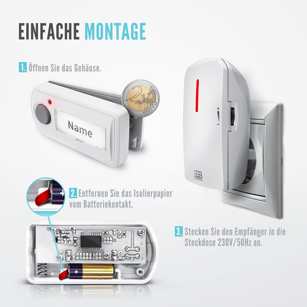 Elektrobock BZ11-12 Lot de 3 carillons de Porte sans Fil avec 2 émetteurs