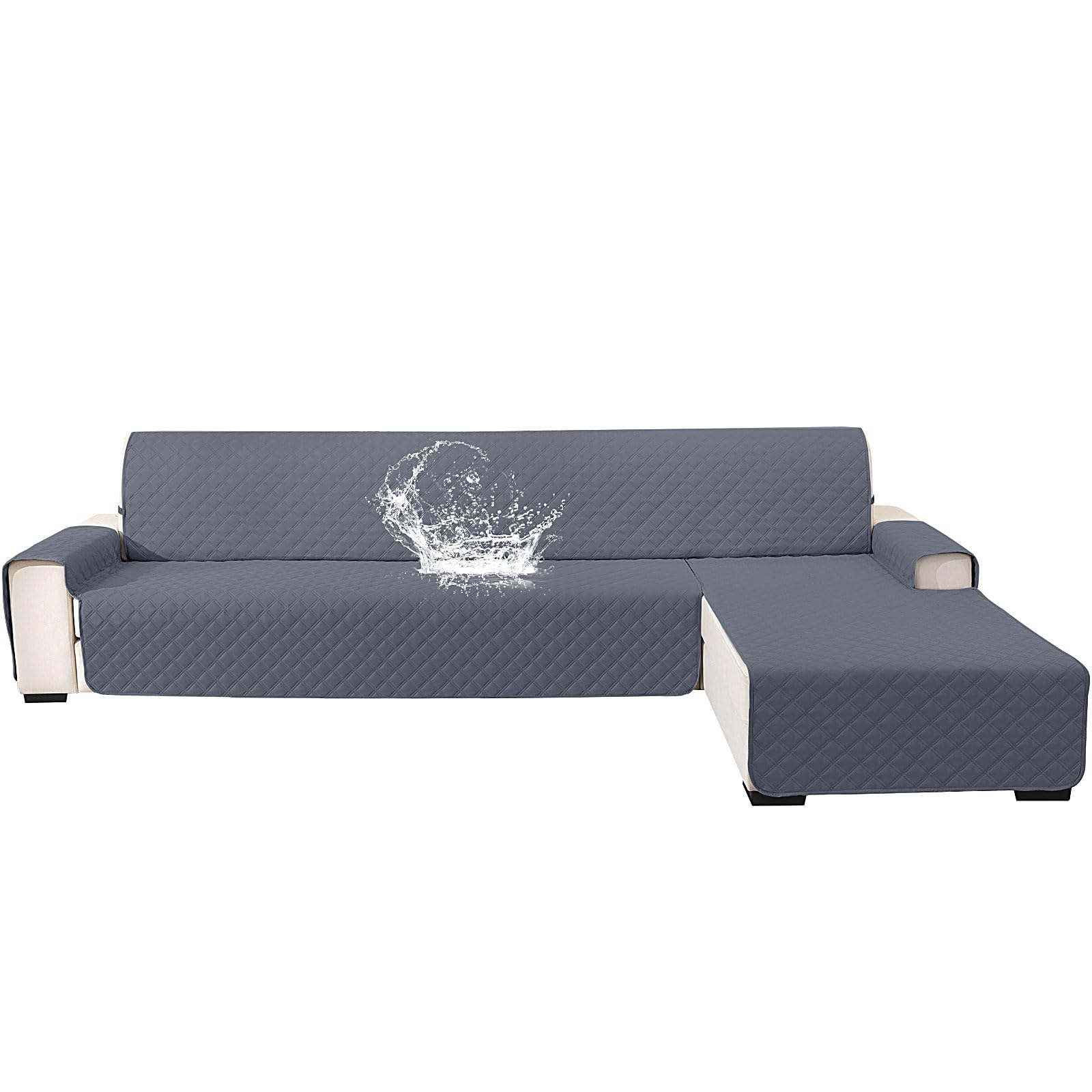 100% Waterproof Covers for 3 Seater Sofa Chaise Longue (Length 255 cm), Reversible Left/Right Chaise Longue Sofa Protector, Cat Dog, Dark Grey Global Recycled Standard Global Recycled Standard Global Recycled Standard