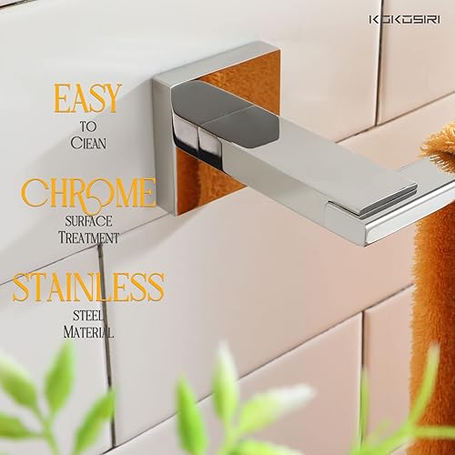 Miniatura 3 de KOKOSIRI Barra de toalla de mano cromada para baño, soporte para anillo de toalla montado en la pared para gabinete de inodoro de cocina acero