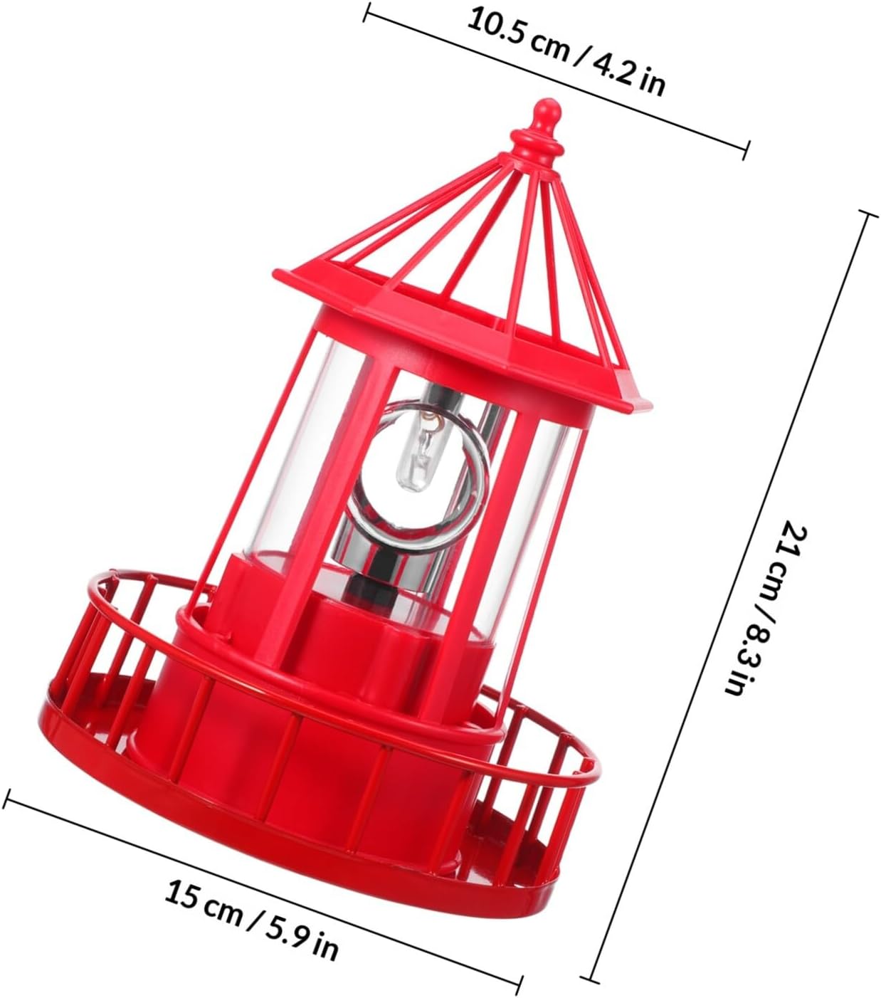 FAVOMOTO Solar Powered Rotating Lighthouse Lamp Outdoor Garden Landscape Light Resin Iron Red Large Decorative Figurine for Patio Lawn