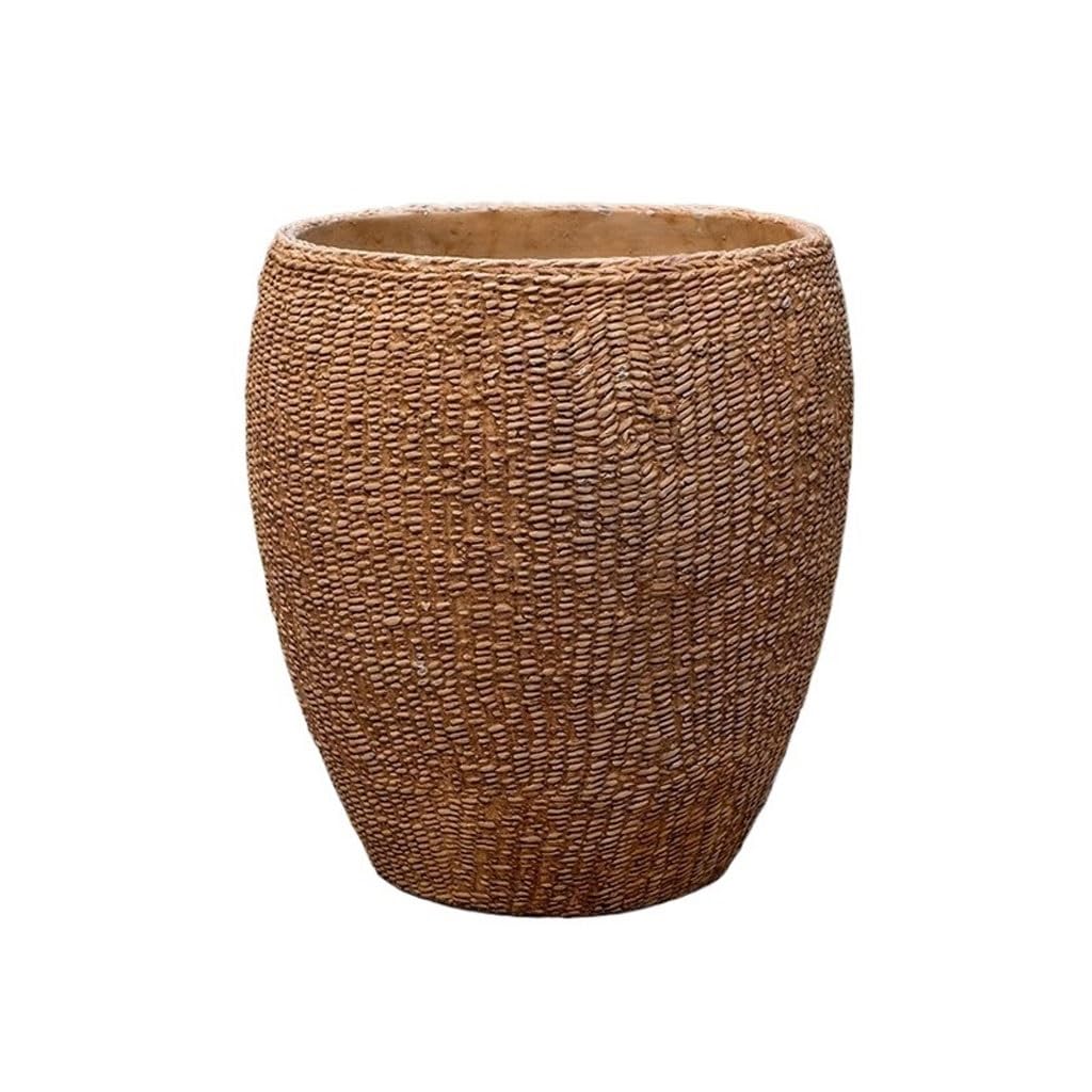 GELASIGE Flower Pots Retro Balcony Courtyard Imitation Straw Cement Flower Pot Large Stoneware Flower Decoration Outdoor Flower Pots(B)