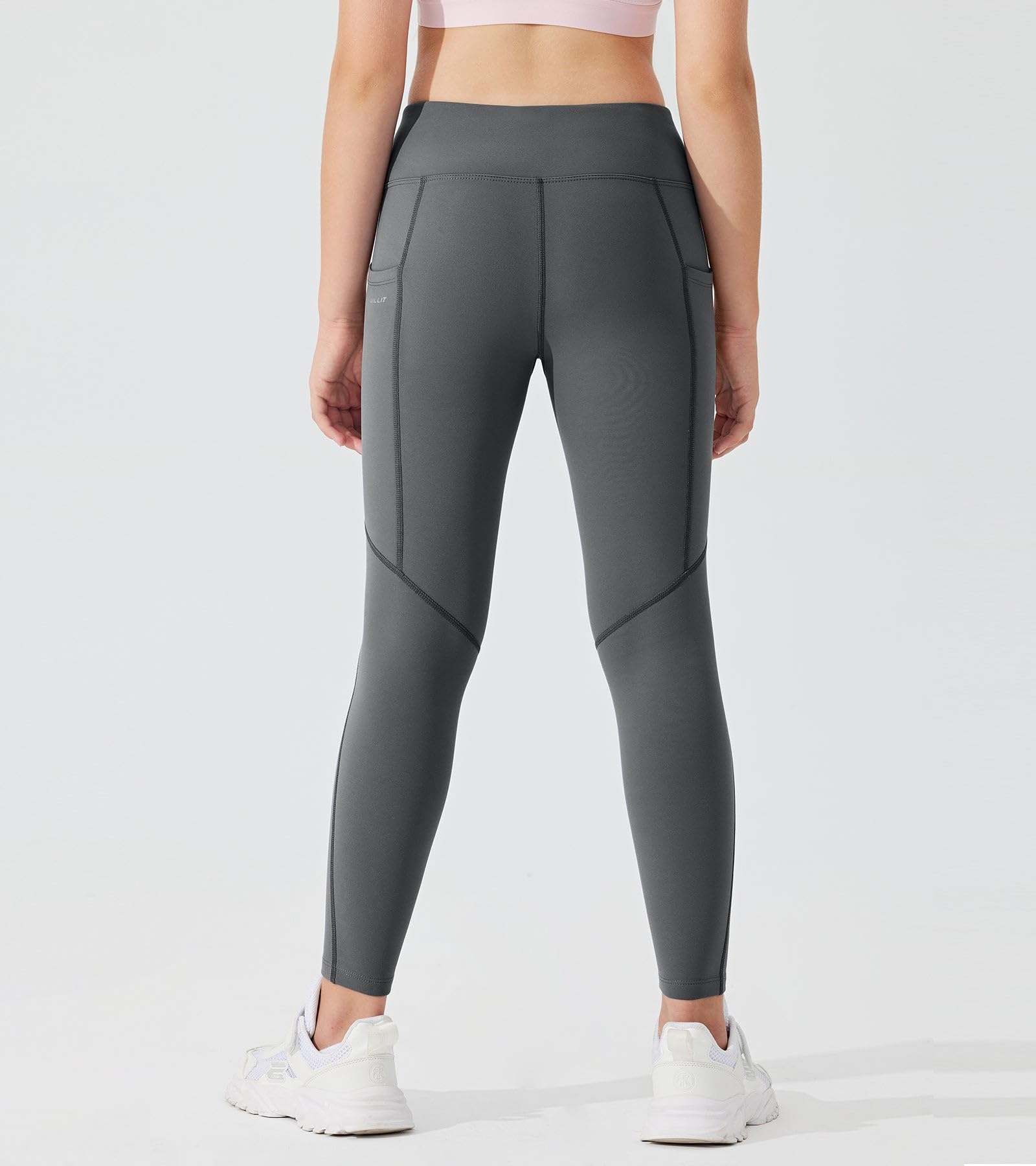 Willit Leggings con forro polar para niñas con bolsillos, resistentes al agua, mallas térmicas