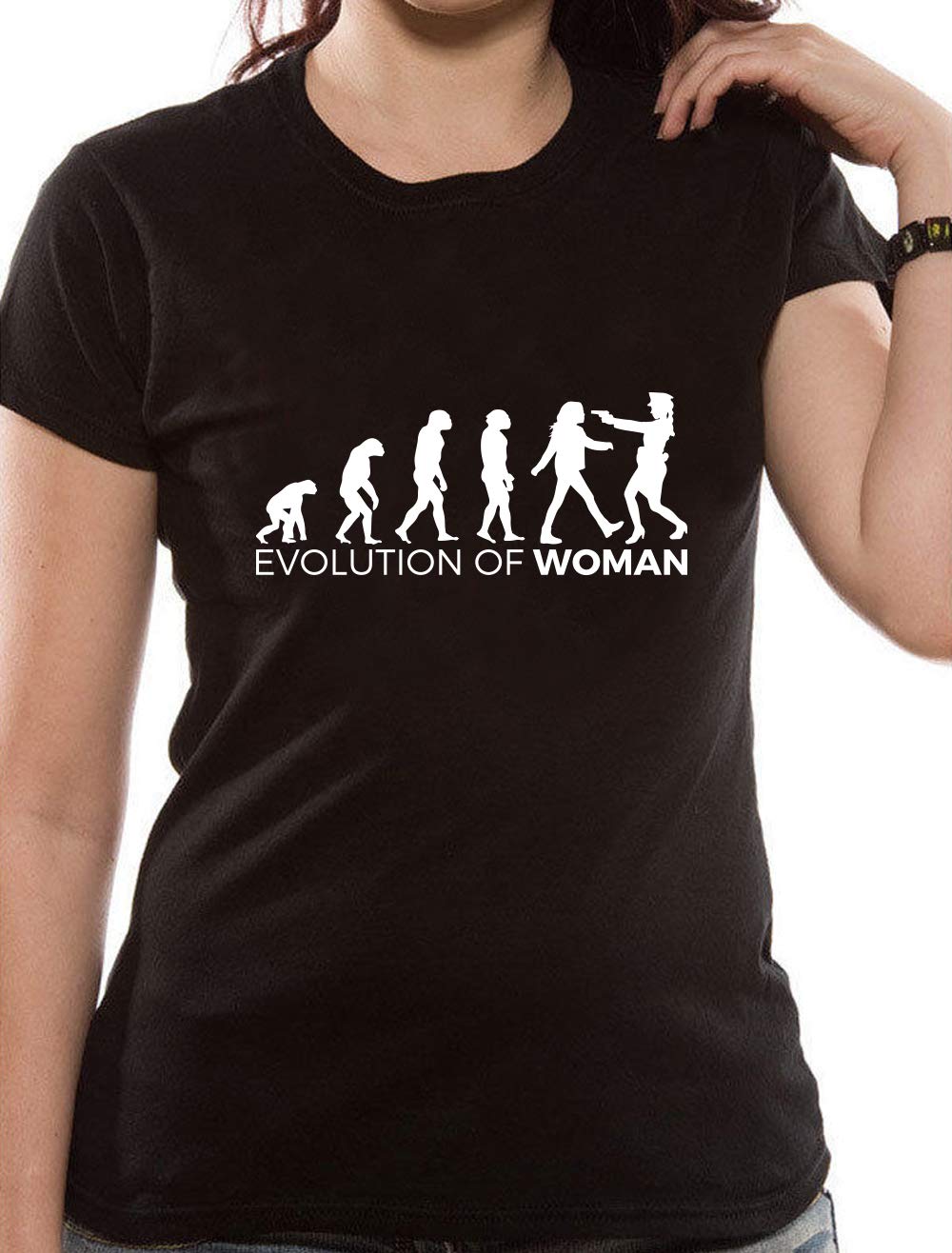 Graphic Impact Women's Black Funny Evolution Of Police Woman Amazing Novelty Tumblr T-Shirt (, 10)