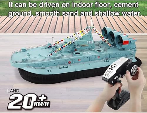 Miniatura 4 de HJLXMF 1110 RC barco anfibio con giroscopio aeronave RC profesional 30A sin escobillas ESC 24G control remoto anfibio barcos con cojín de aire