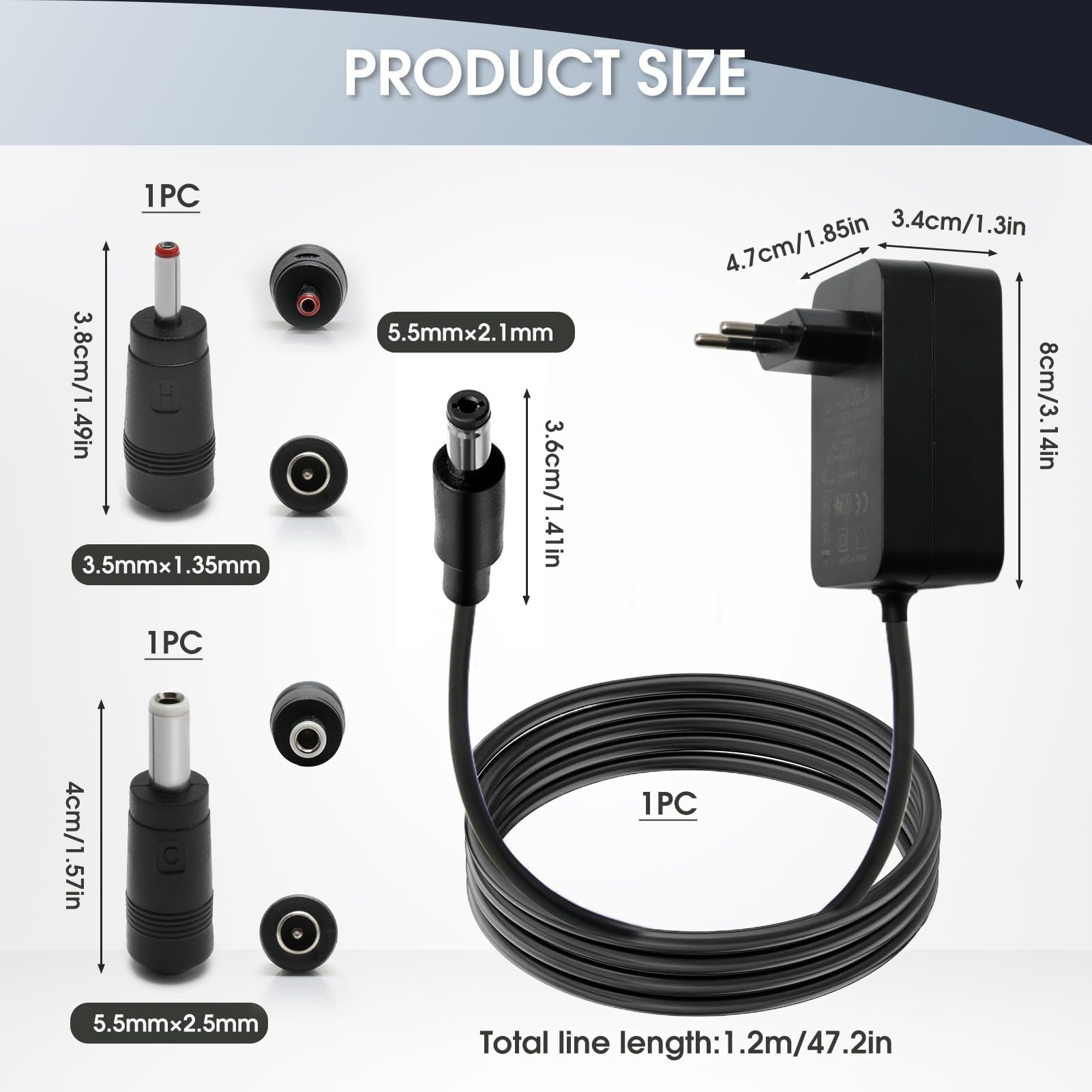 Adaptateur Chargeur Universel EU - Prise 5.5x2.5mm, AC/DC, Noir, Générique, Neuf