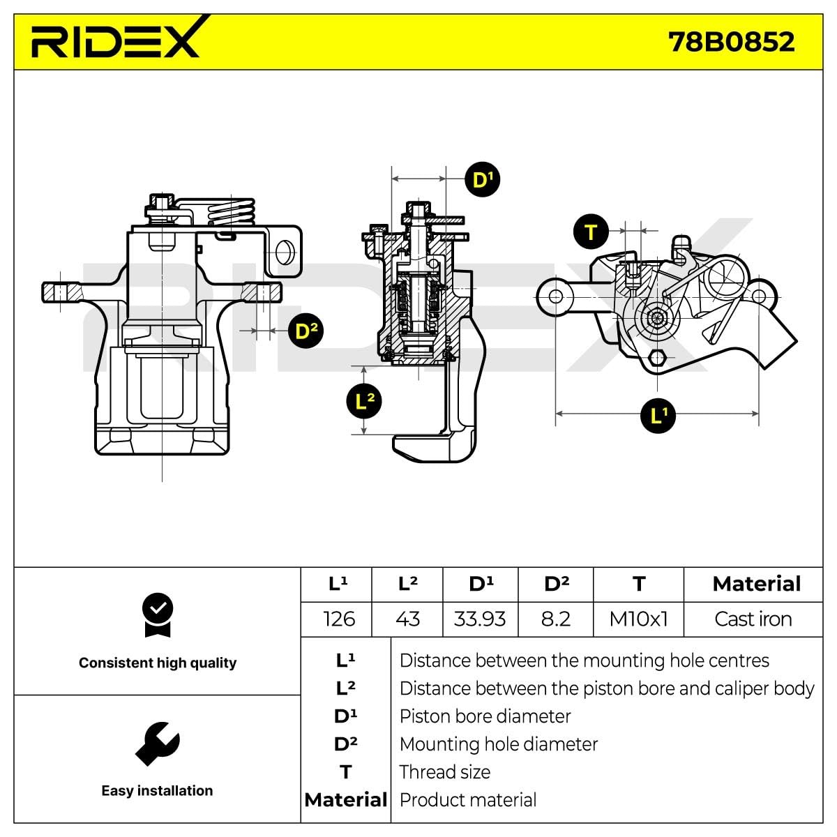 RIDEX 78B0852 Pinza de freno Trasero Izquierda Trasero sin soporte Compatible con KIA RIO III UB