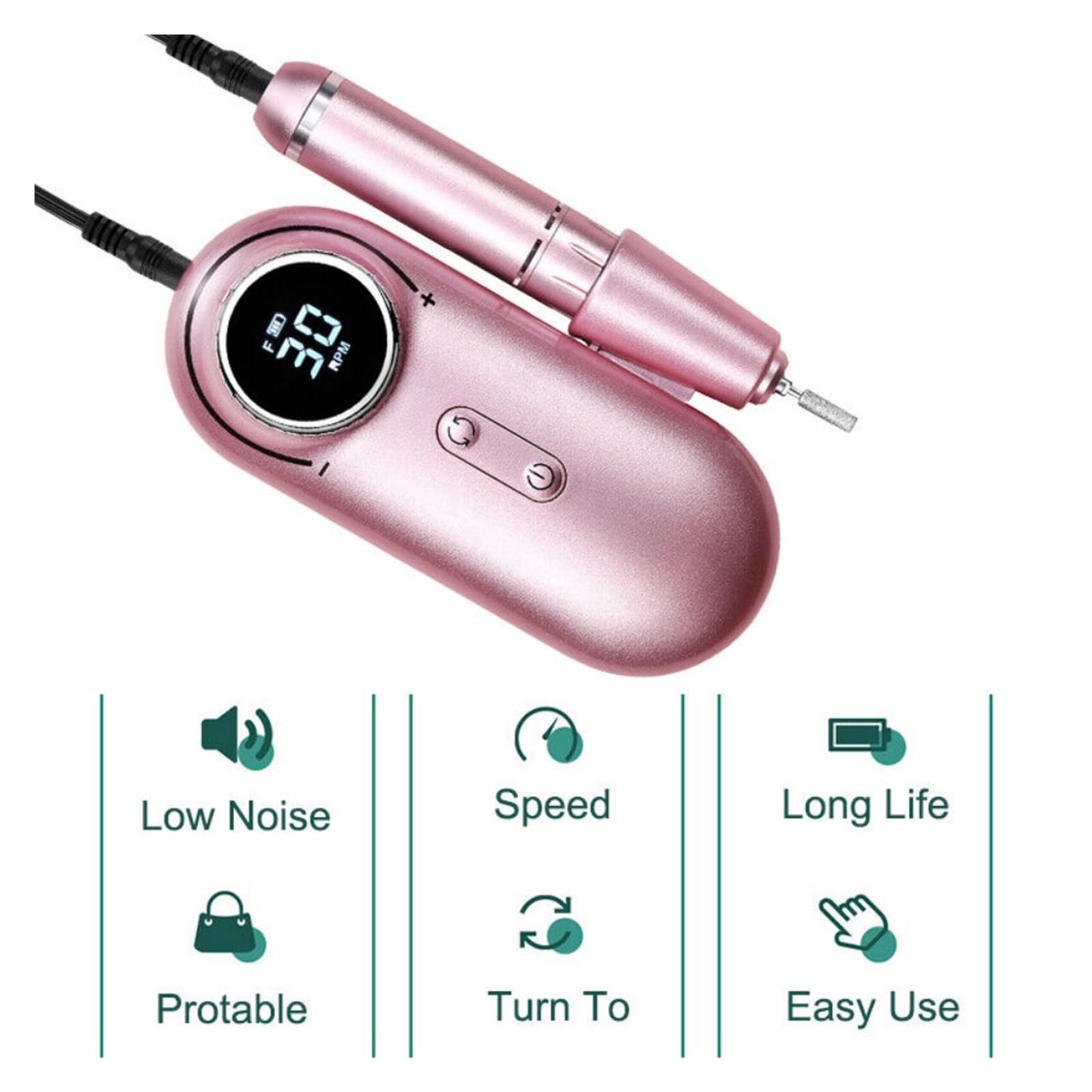 Fresa per Unghie, Nuovo Design Nail Drill 30000 RPM Electric Sander Equipment Display HD Macchina for manicure for unghie Set di tornio professionale(White)