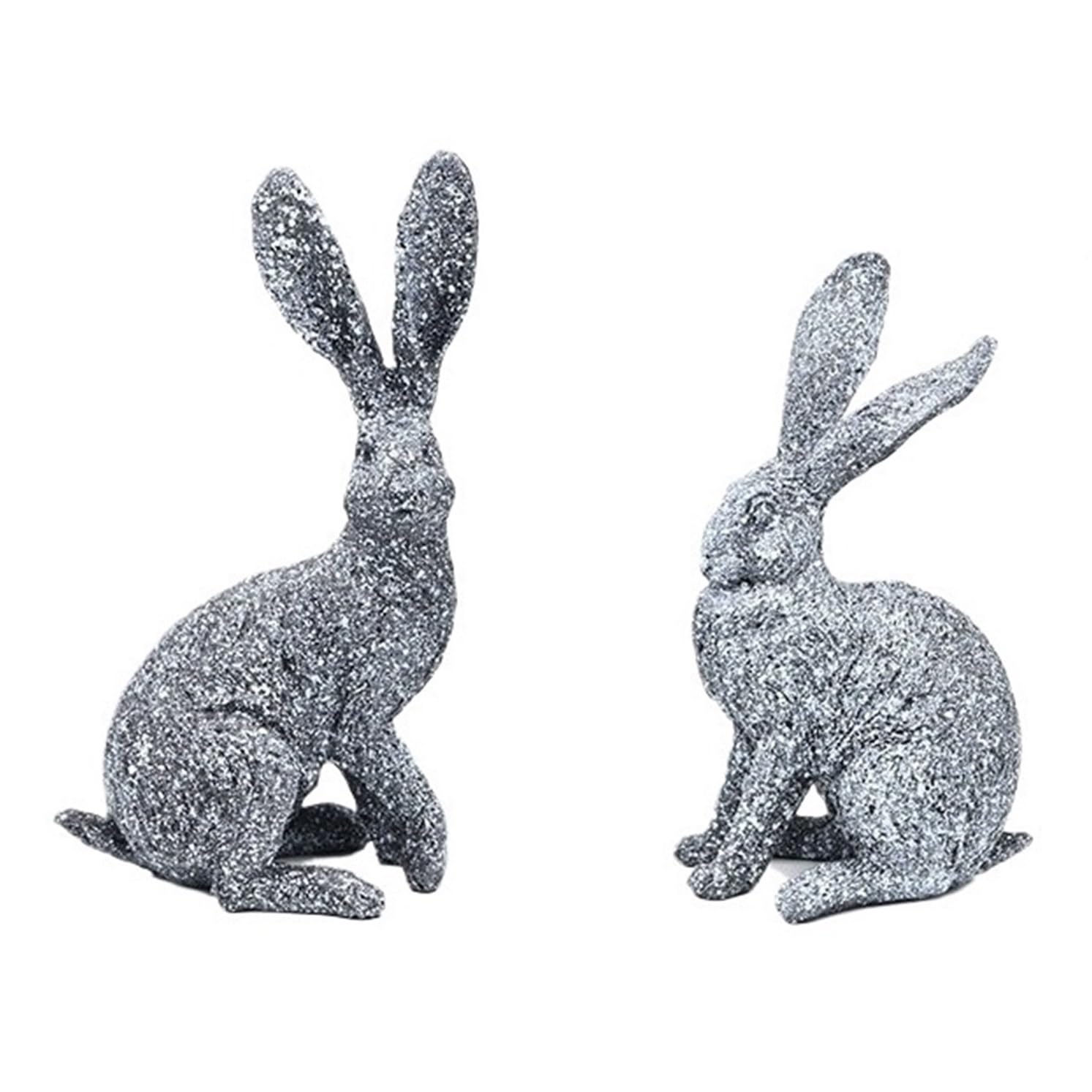 Rich Iron Cute Statues Outdoor Realistic Rabbit Sculpture Garden Creative Bunny Floor-Standing Long-Eared Backyard Decor(Grey)