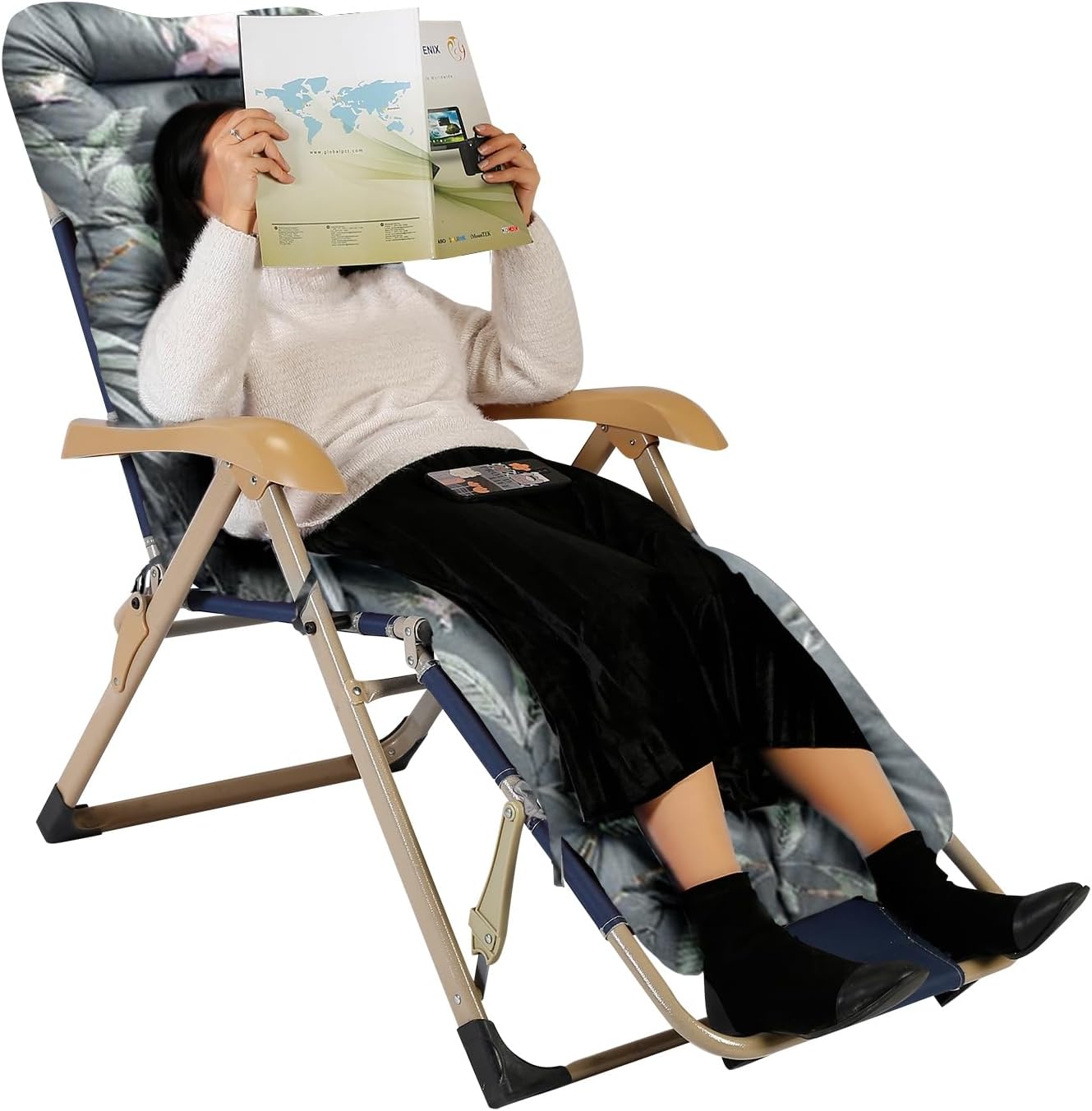 KOCASO Outdoor Lounge Chair Cushions - 67x21x3in Lounger Cushions for Indoor Outdoor Furniture，Comfortable & Breathable - Ideal for Chaise Recliner Sofa Mat Deck Chair Cushion，Grey Green Leaf