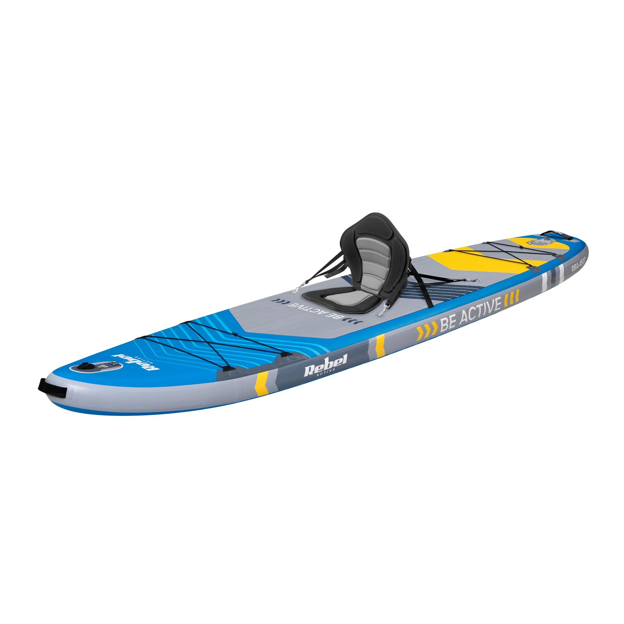 Rebel Brett SUP gepumpt mit Schwimmsitz Drop-Stitch 335 cm Set Paddel Pumpe Rucksack RBA-4507-BL