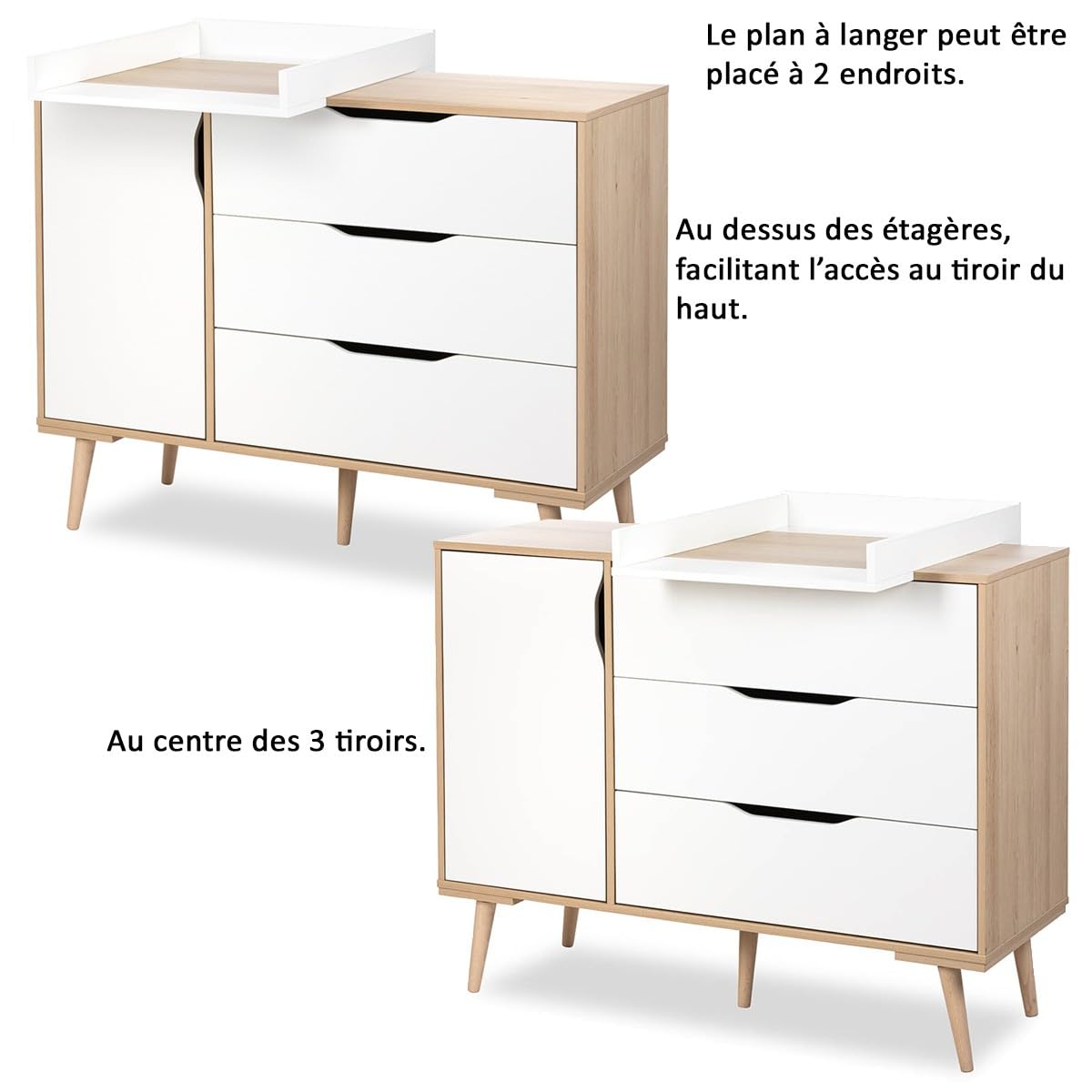 Mon Mobilier Design Sofie Ensemble Commode à Langer et lit bébé Style scandinave 120X60 Blanc