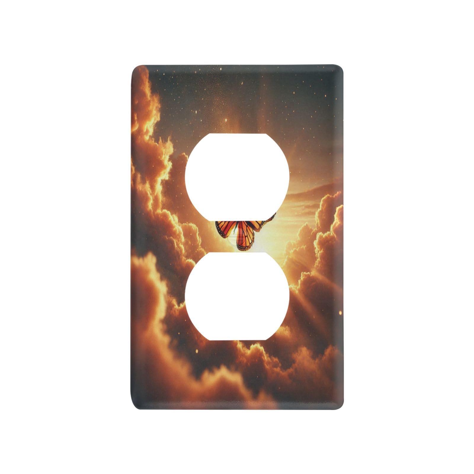 Sun Butterfly Light Switch Cover Decorative Receptacle Outlet Wall Plate Guard Plastic Outlet Covers for Home Decor Room Bedroom Bathroom (Duplex Outlets Cover)