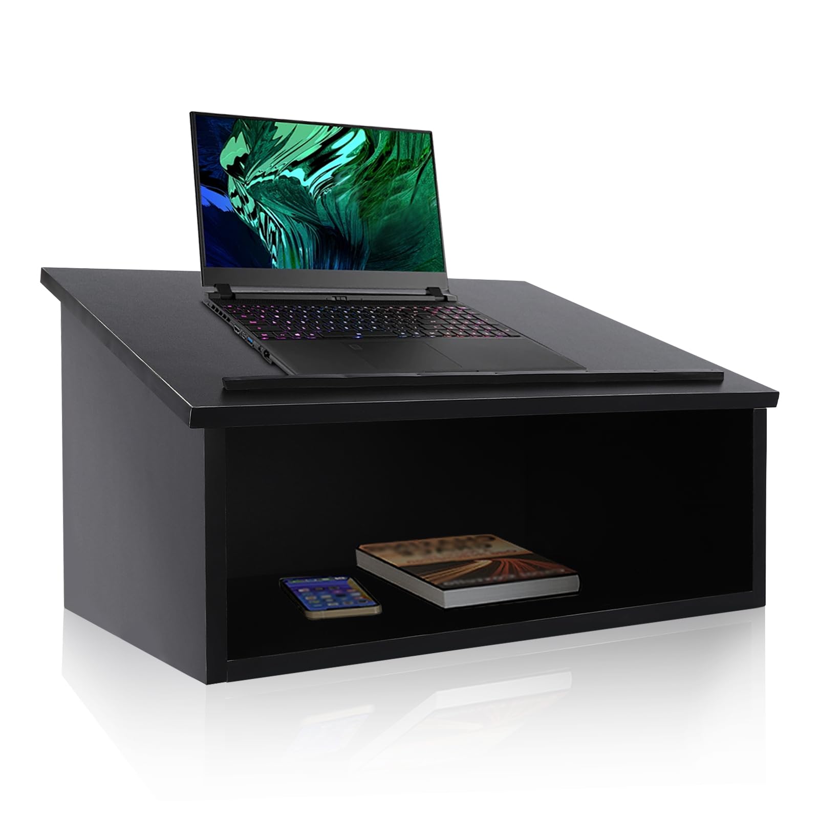 Portable Tabletop Lectern, Classroom Presentation Lectern, Table Top Lectern, Wooden Tabletop Podium, Black Classic Style, More Than 5kg/11lbs Load Bearing (Non-Foldable Black)