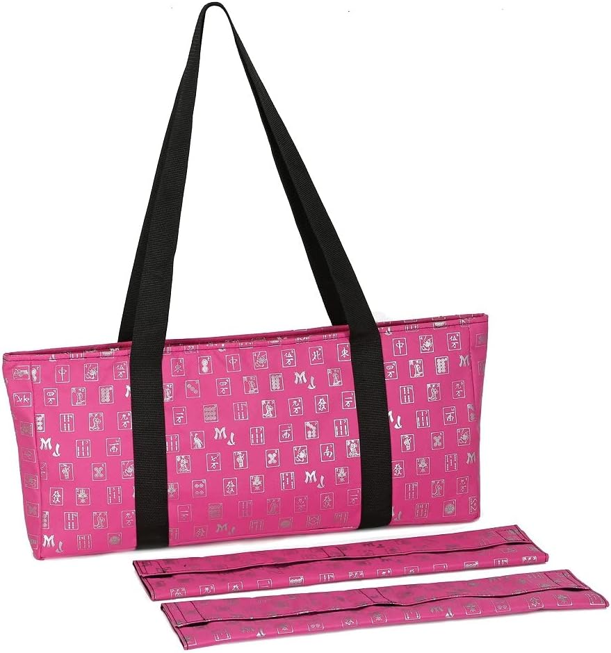 Mah Jongg Fuchsia (Pink) & Silver MJ Designer Logo Soft Replacement Case, includes two matching wraps and a bonus bag, (Replacement Soft Case Only - tiles, trays, racks & pushers not included)