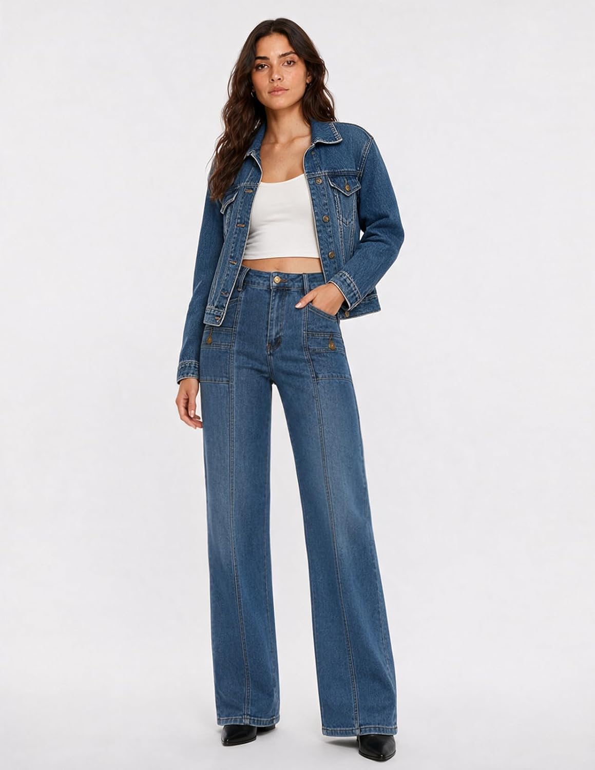 Women's High Waisted Stretchy Straight Leg Jeans Relaxed Fit image 2