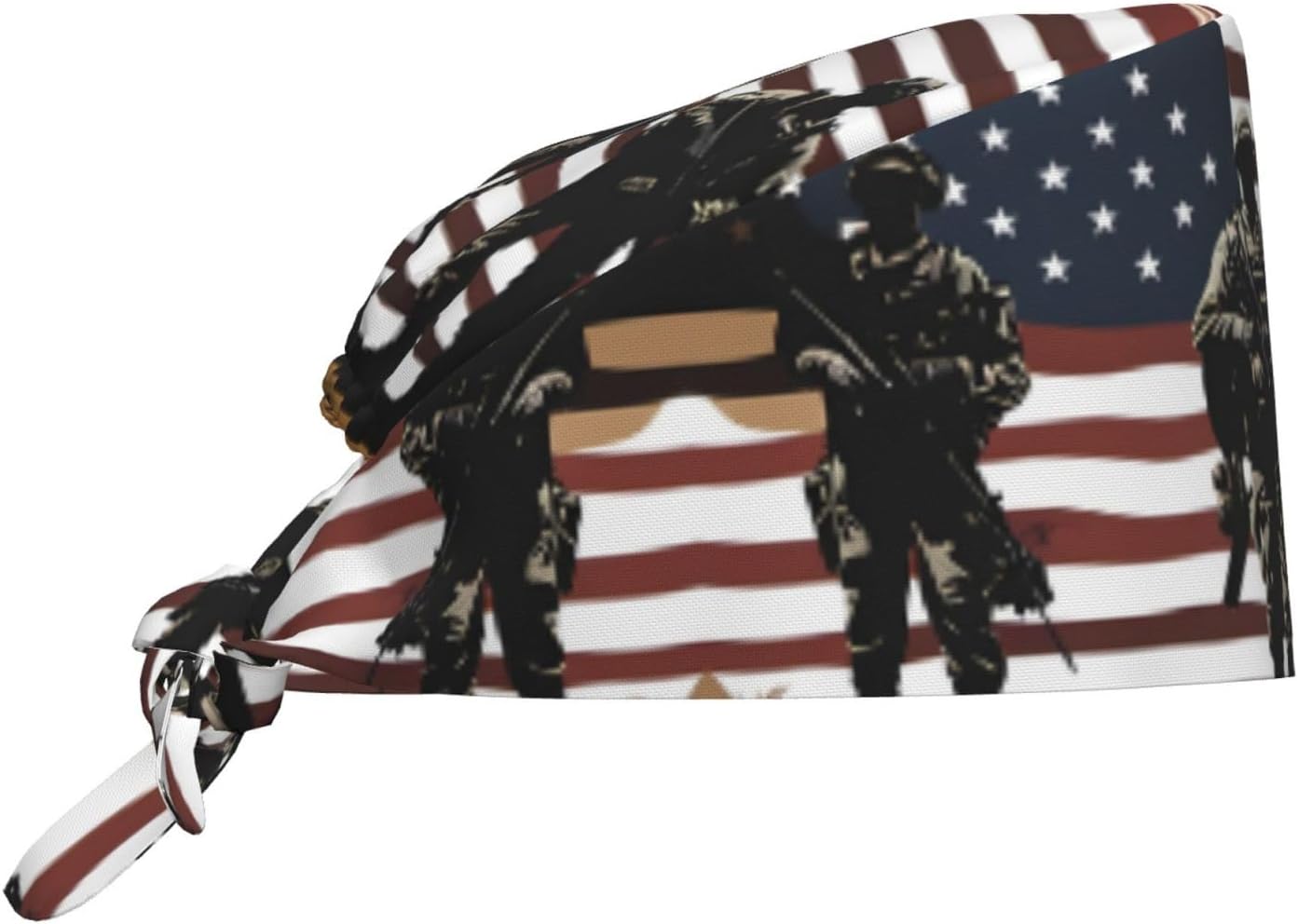 Bouffant Scrub Caps US Military Soldiers Patriotic Memorial Day Prints - Adjustable Surgical Caps for Men and Women Black