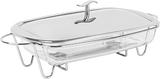KARL HAUSMANN Wärmebehälter Für Speisen 3,6L - Warmhaltebehälter Mit Glaseinsatz, Edelstahl Gestell Und Deckel Mit Griff, Speisenwärmer Mit Teelicht Warmhalter, Chafing Dish Für Buffet Und Küche