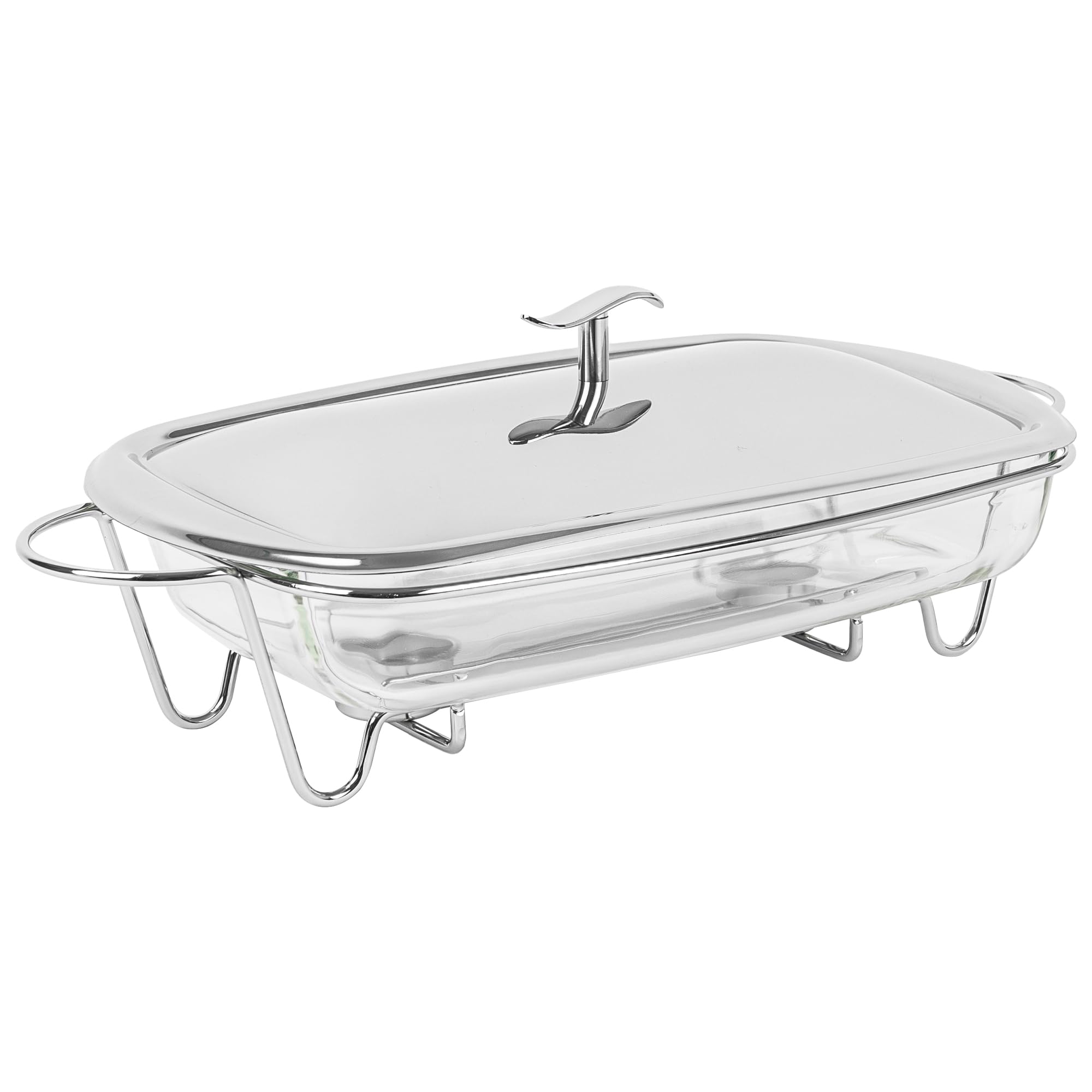 KARL HAUSMANN Pirofila con Scaldavivande 3,6L con Coperchio - Pirofila in Vetro con Supporto Riscaldante E Coperchio in Acciaio, Scaldavivande per Buffet, Forno E Servizio A Tavola
