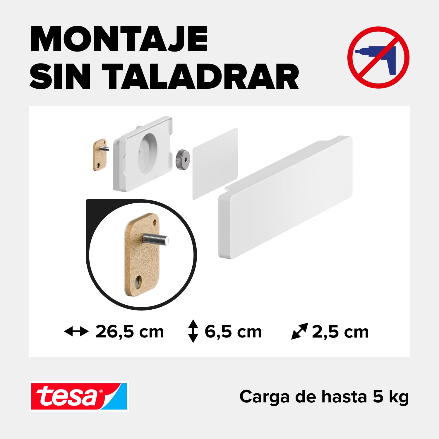 tesa Accesorios de Cocina, Barra Magnética para Cuchillos - Soporte Magnético y Autoadhesivo para un Almacenamiento Eficiente - con Adaptador, Montaje en Pared sin Taladrar - Blanco