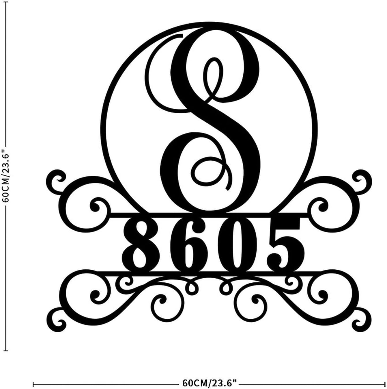 NA Letter S Address Number Personalized Initial Letter Monogram Metal Sign Metal Wall Art Decor Inside Outside Farmhouse 3D Weather Resistant Wedding Gifts 60CM Black