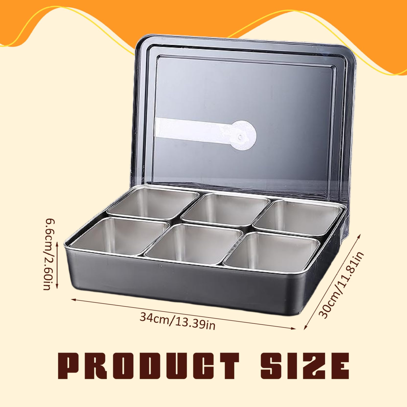 Juego de dispensador de especias de alta calidad, caja de condimentos de 6 compartimentos con tapa y cucharas, ideal para cocina, cafetería y hotel, duradero, elegante, fácil acceso y solución de