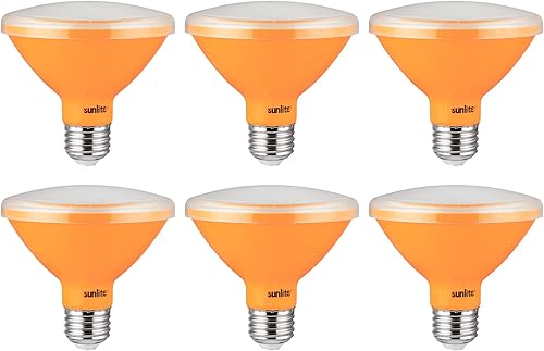 Sunlite - Bombilla LED ámbar PAR30 reflectora, 8 vatios, 120-220 voltios, base media, vida útil de 30,000 horas, ángulo de haz de inundación