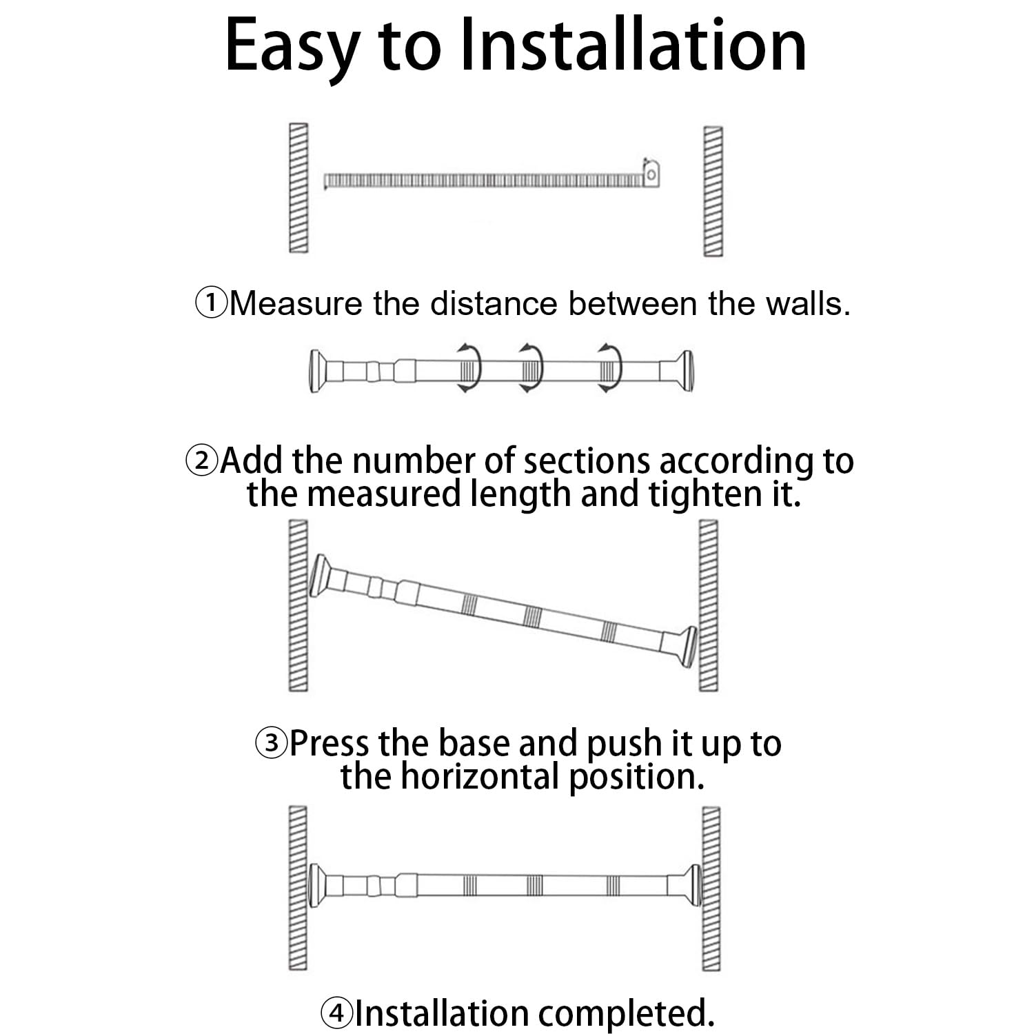 Extendable Shower Curtain Pole (23"-114"), Telescopic Tension Curtain Rod Stainless Steel, Splice mounting design, Non-Slip - Image 3