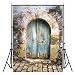 FUT 3D Retro Cement Wall Blue Door & Brick Floor LESS CREASE Backdrop Background